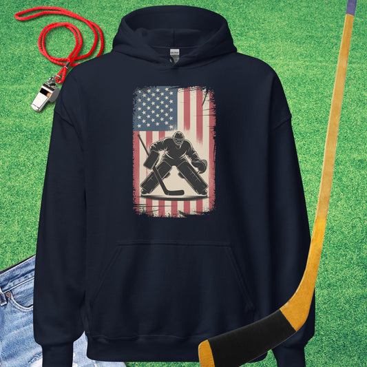 Hockey Player Flag Hoodie in Navy - USA Hockey Hoodie | Sideline Gods