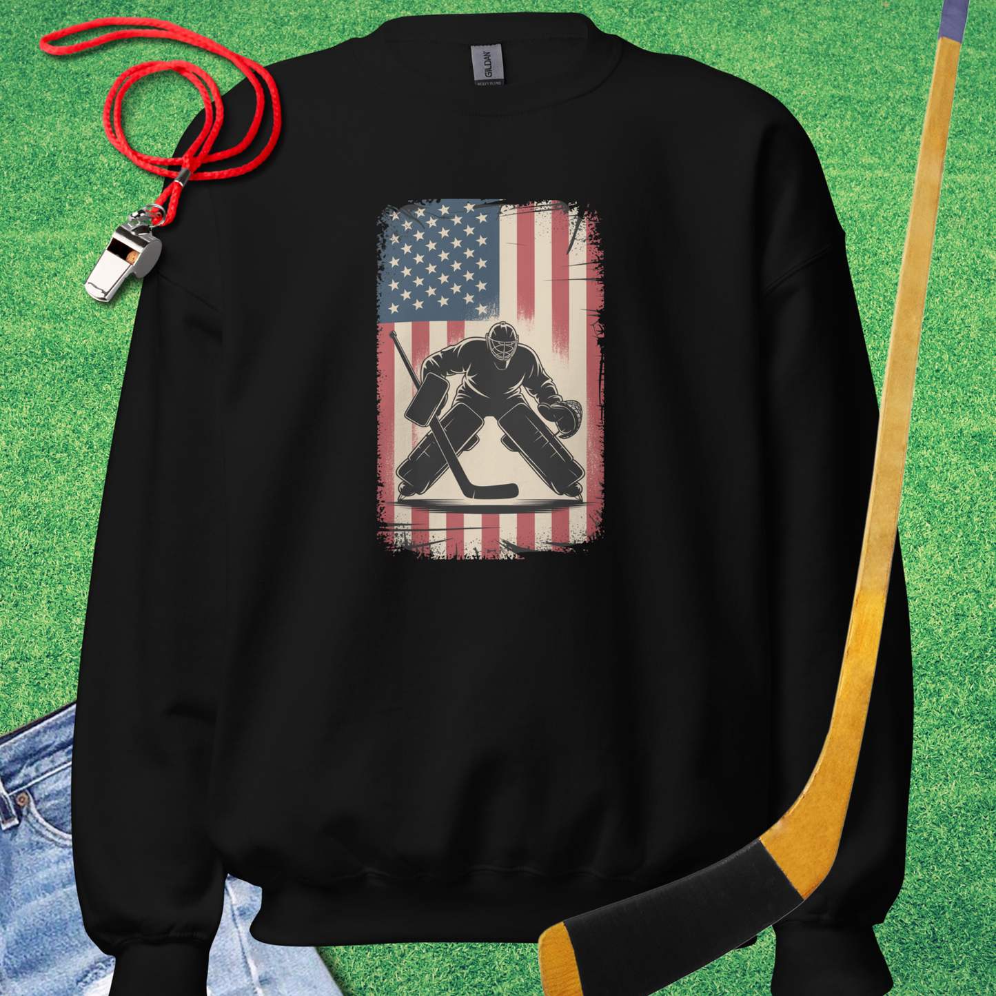 Hockey Player Flag Sweatshirt in Black - Patriotic Hockey Sweatshirt | Sideline Gods
