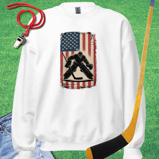 Hockey Player Flag Sweatshirt in White - USA Hockey Sweatshirt | Sideline Gods