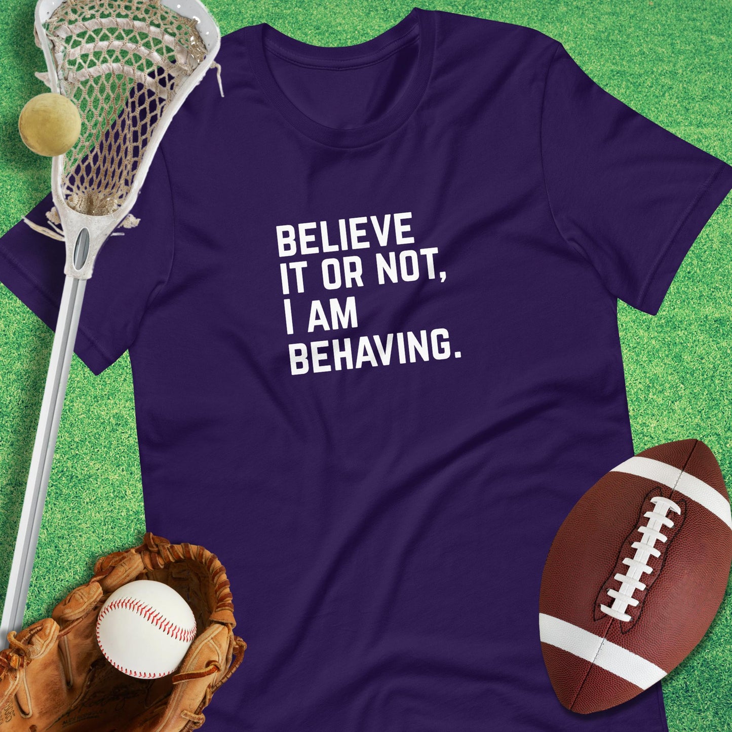 I Am Behaving T-Shirt in Team Purple - funny sideline T-Shirt | Sideline Gods