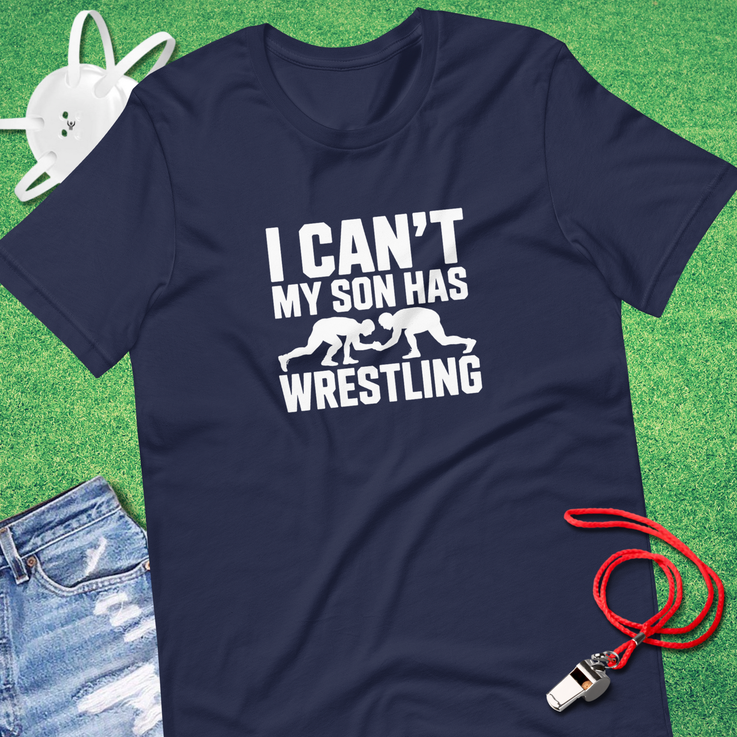 I Can't My Son Has Wrestling T-shirt in Navy - Wrestling Parent Tournament T-Shirt | Sideline Gods