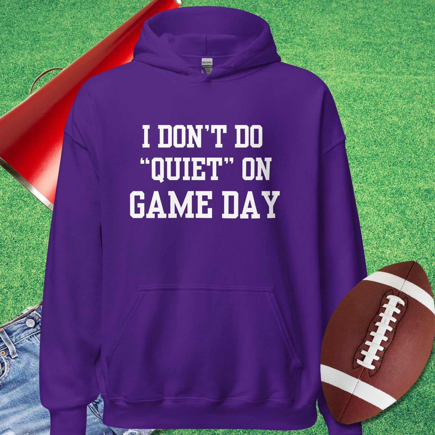 I Don't Do Quiet on Game Day Hoodie in Purple - Funny Tailgate Gear | Sideline Gods
