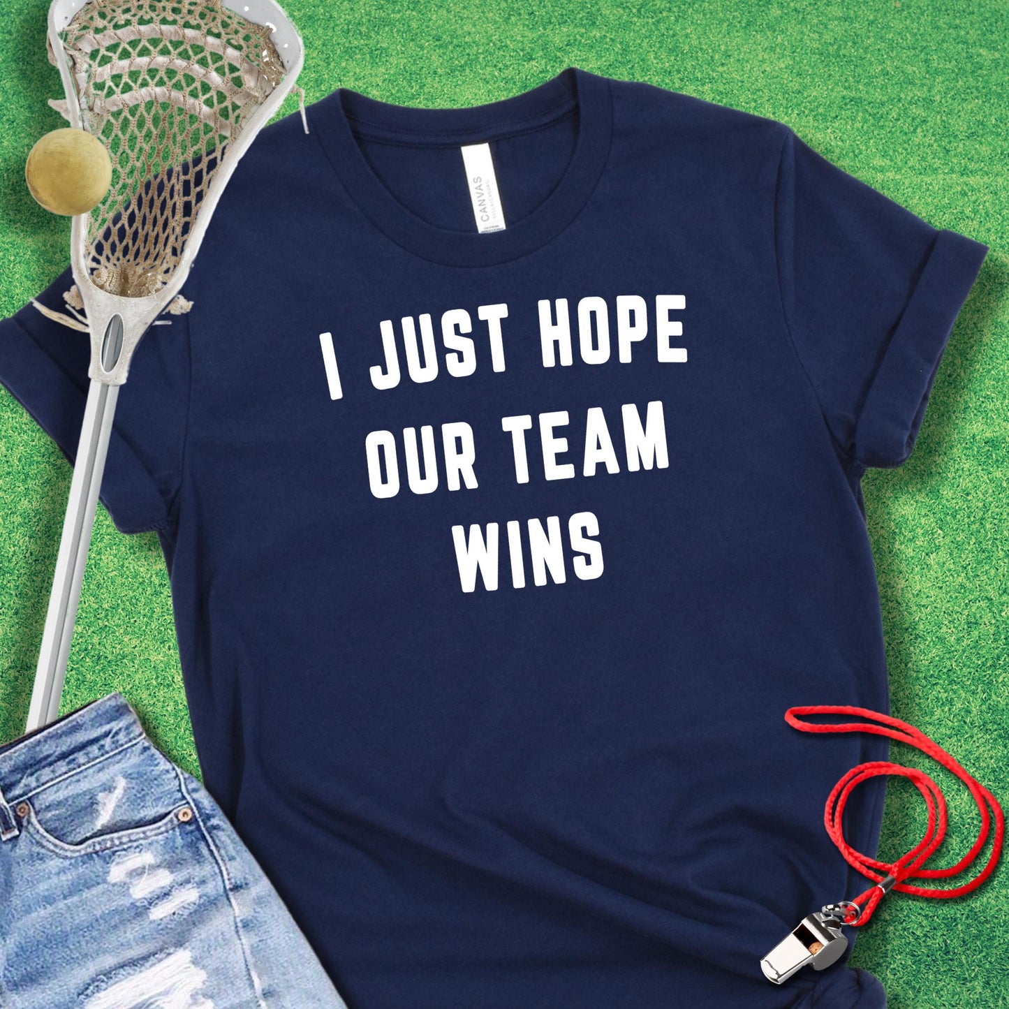 I Just Hope Our Team Wins T-Shirt in Heather Navy - game day T-Shirt | Sideline Gods