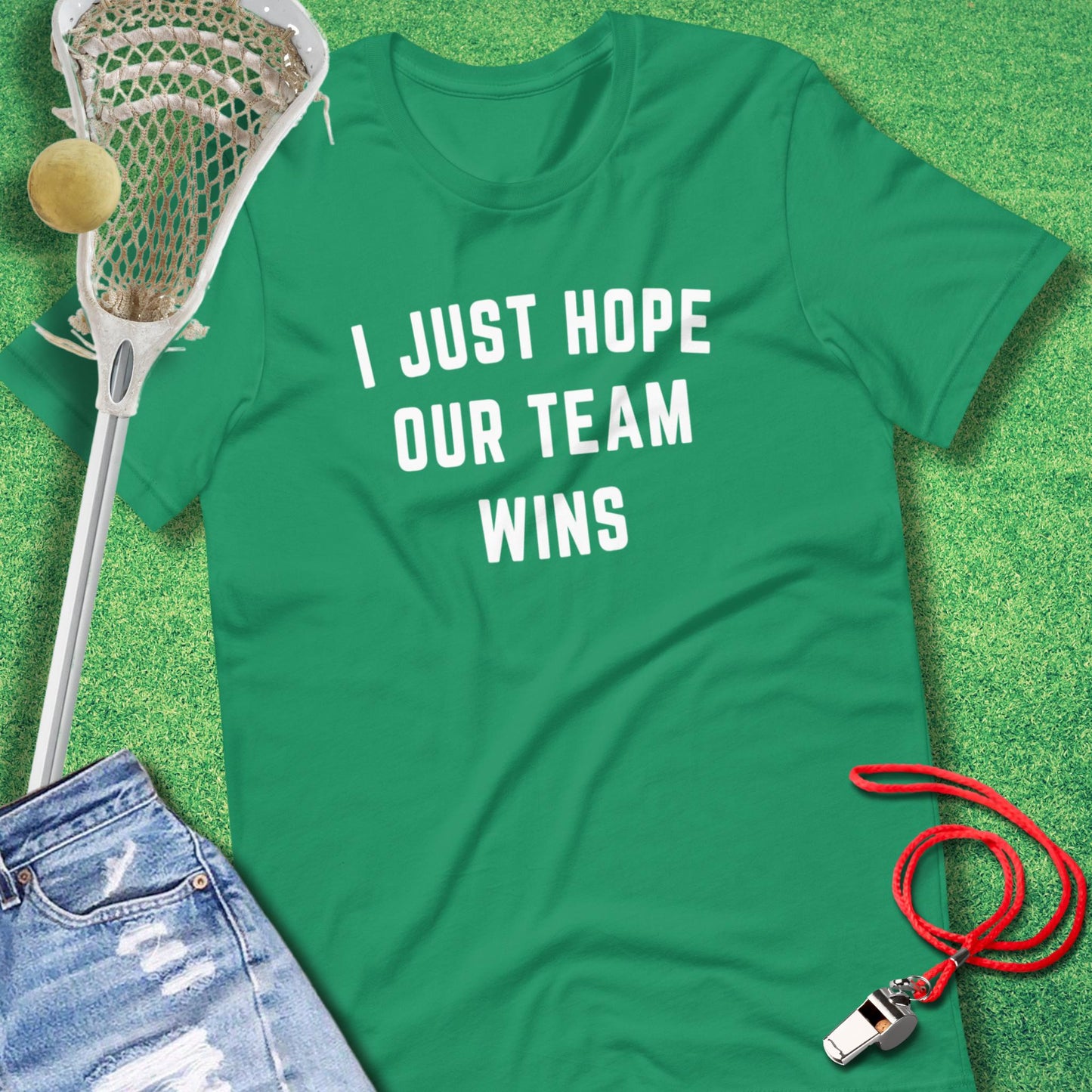 I Just Hope Our Team Wins T-Shirt in Kelly - funny T-Shirt for gameday | Sideline Gods
