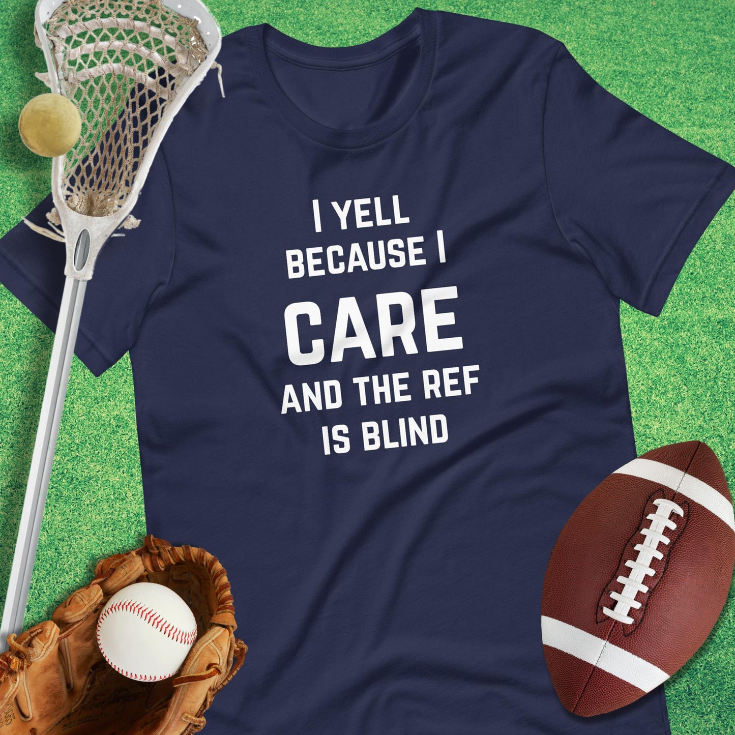 I Yell Because I Care T-shirt in Navy - sports parents T-Shirt | Sideline Gods