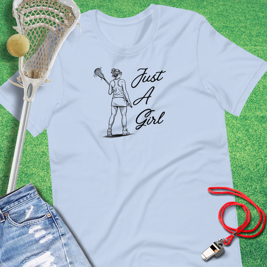 Just a Lax Girl T-Shirt in Baby Blue - Women's Lacrosse T-Shirt for players and fans | Sideline Gods