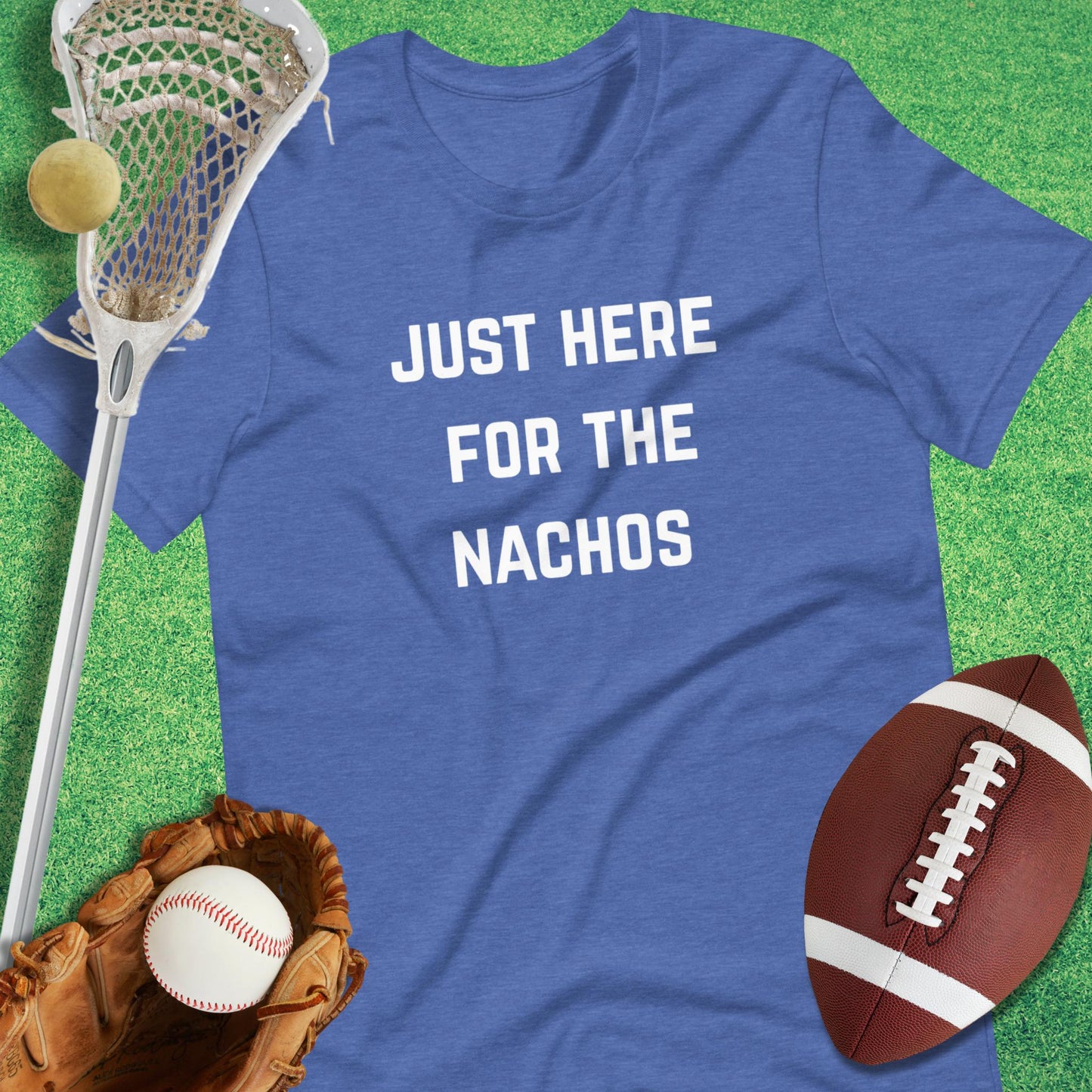 Just Here for the Nachos T-Shirt in Heather True Royal - sports parents T-Shirt | Sideline Gods