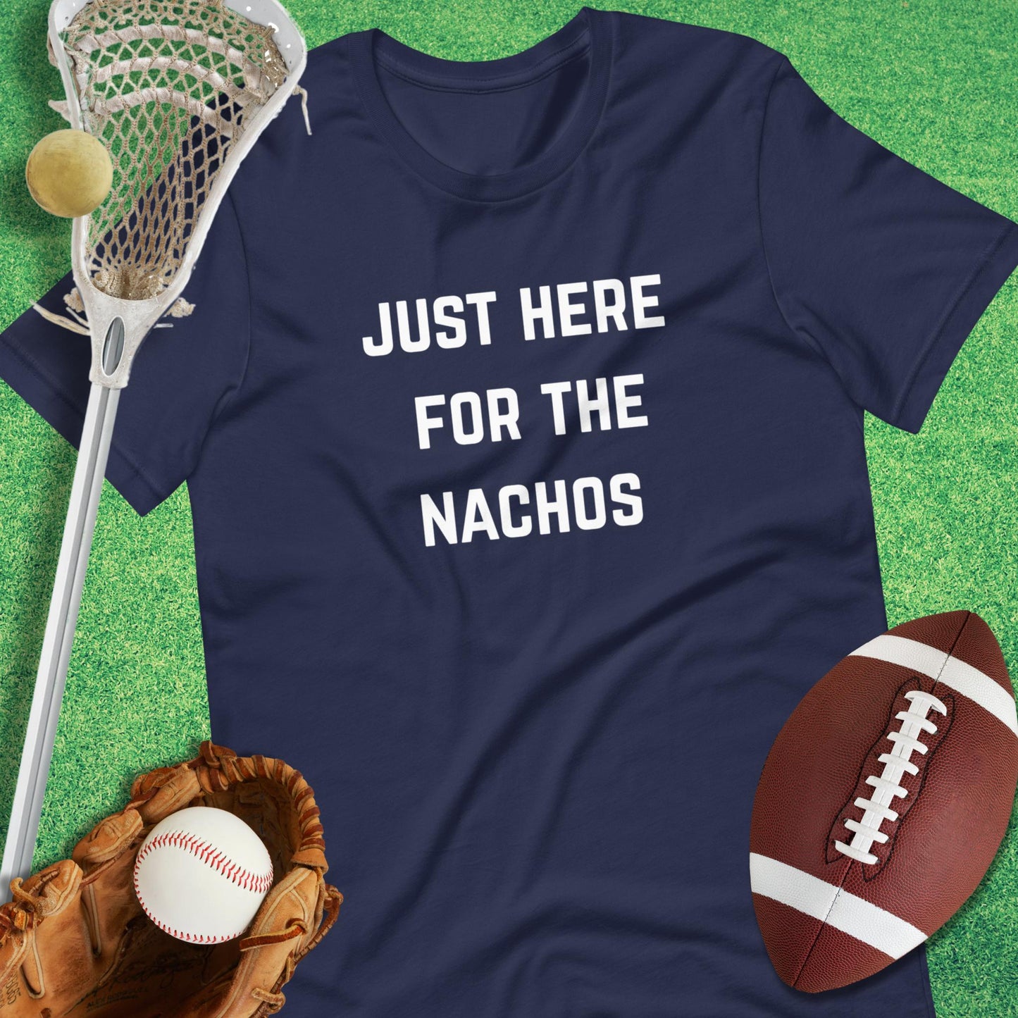 Just Here for the Nachos T-Shirt in Navy - sports humor T-Shirt | Sideline Gods