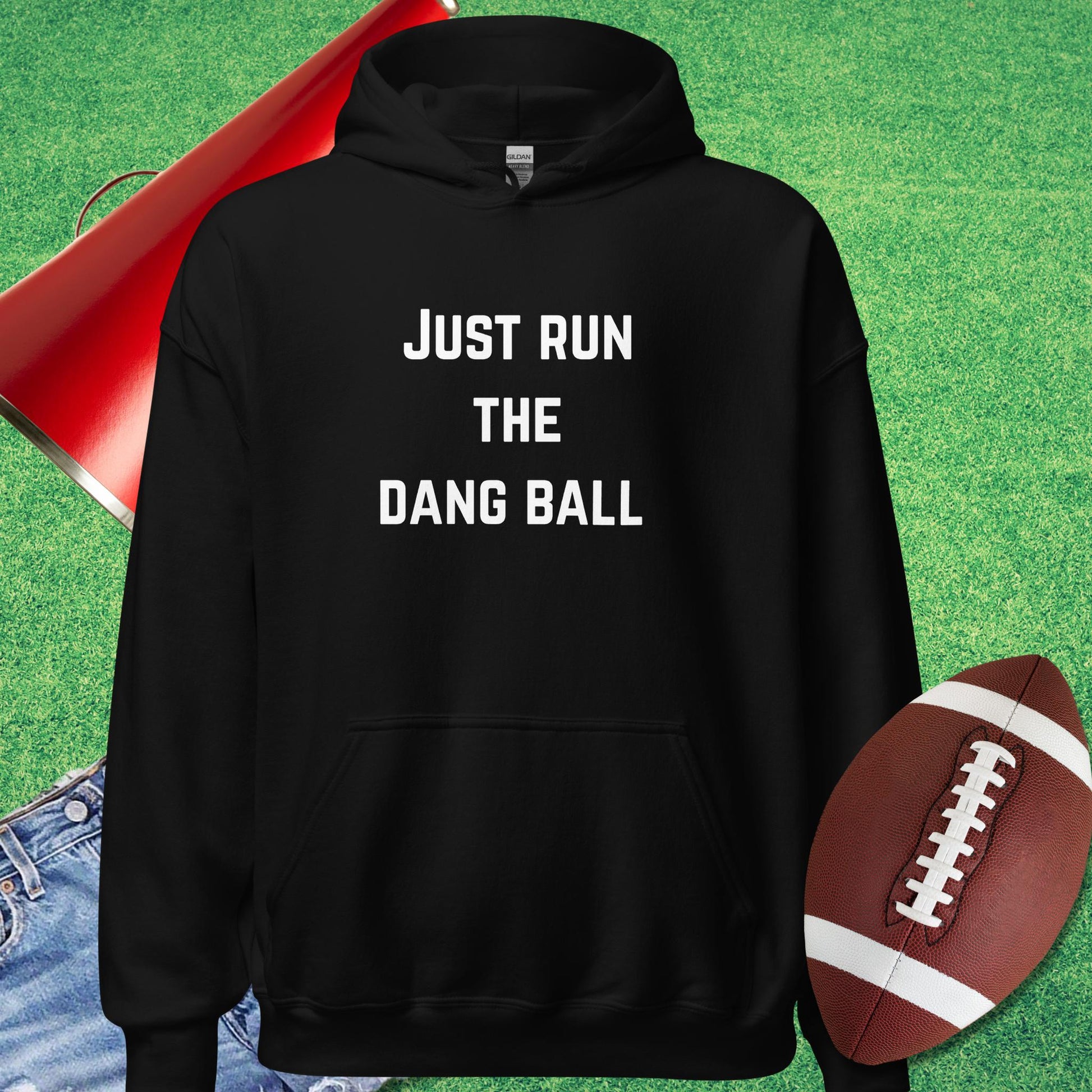 Just Run the Dang Ball Hoodie in Black - Football Tailgating [product_type} by Sideline Gods