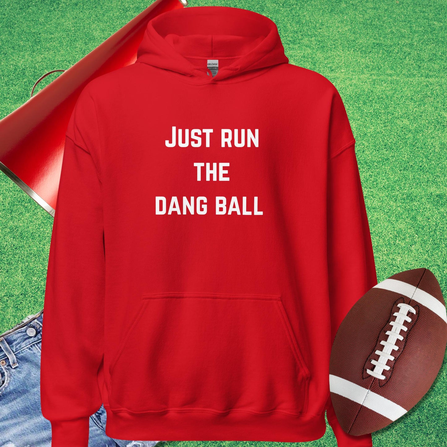 Just Run the Dang Ball Hoodie in Red - Football Tailgating [product_type} by Sideline Gods