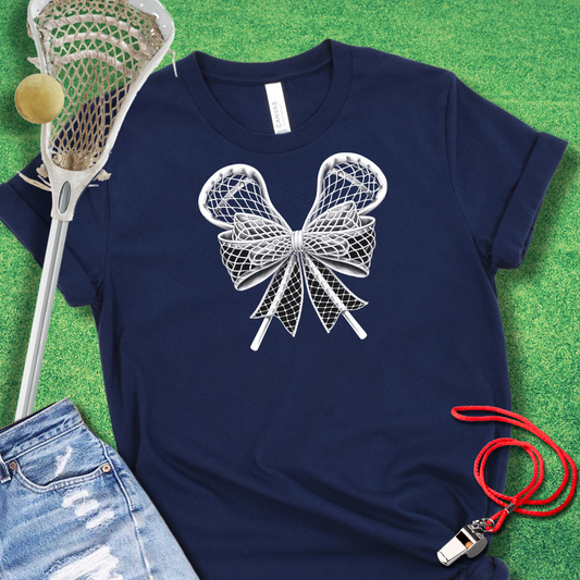 Lacrosse Bow T-Shirt in Heather Midnight Navy - Lacrosse Mom T-Shirt | Sideline Gods