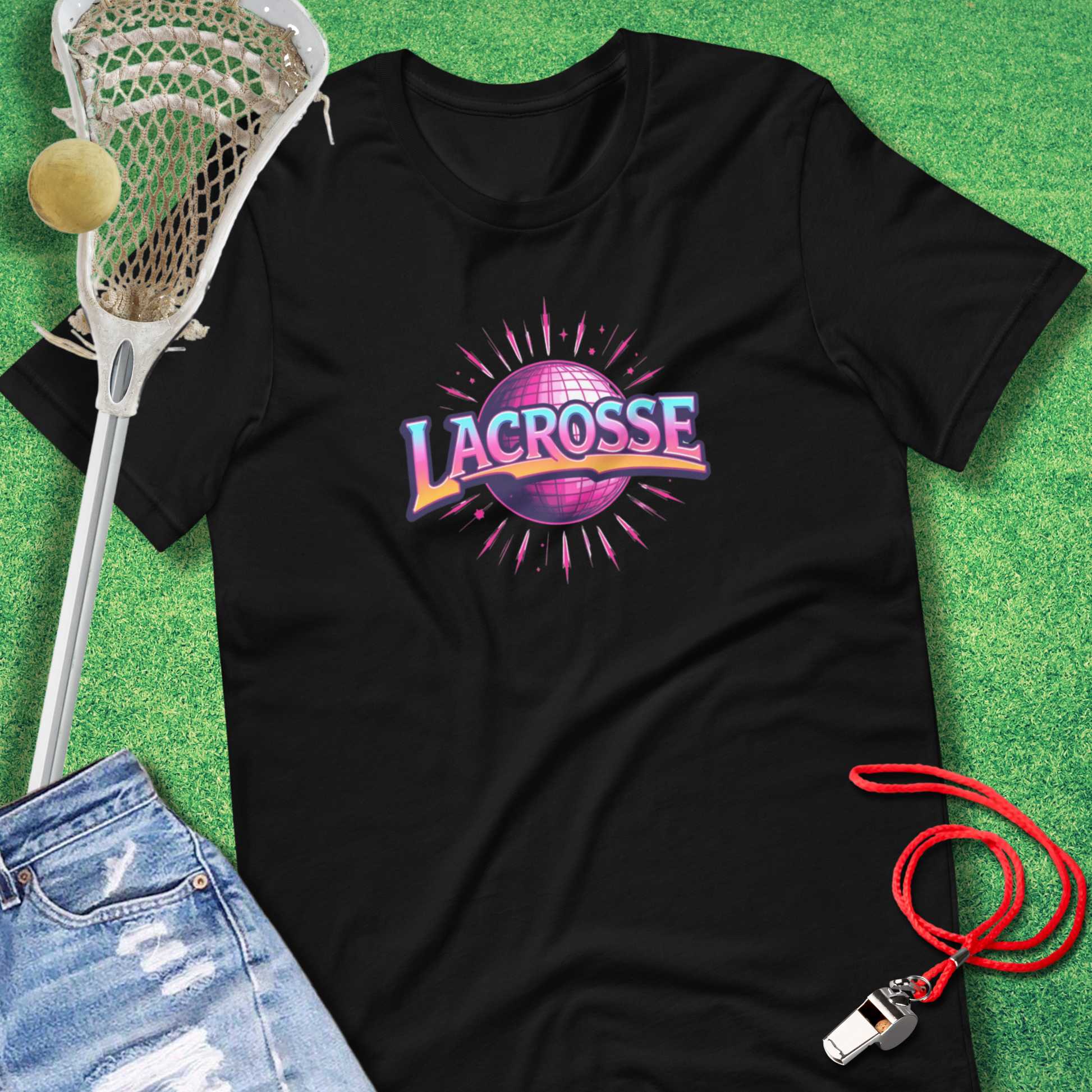 Lacrosse Disco T-Shirt in Black - Retro Lax T-Shirt for Players and Fans | Sideline Gods