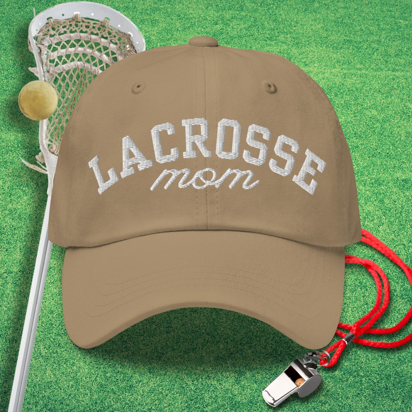 Lacrosse Mom Script Hat in Khaki - Lacrosse Mom Gift | Sideline Gods