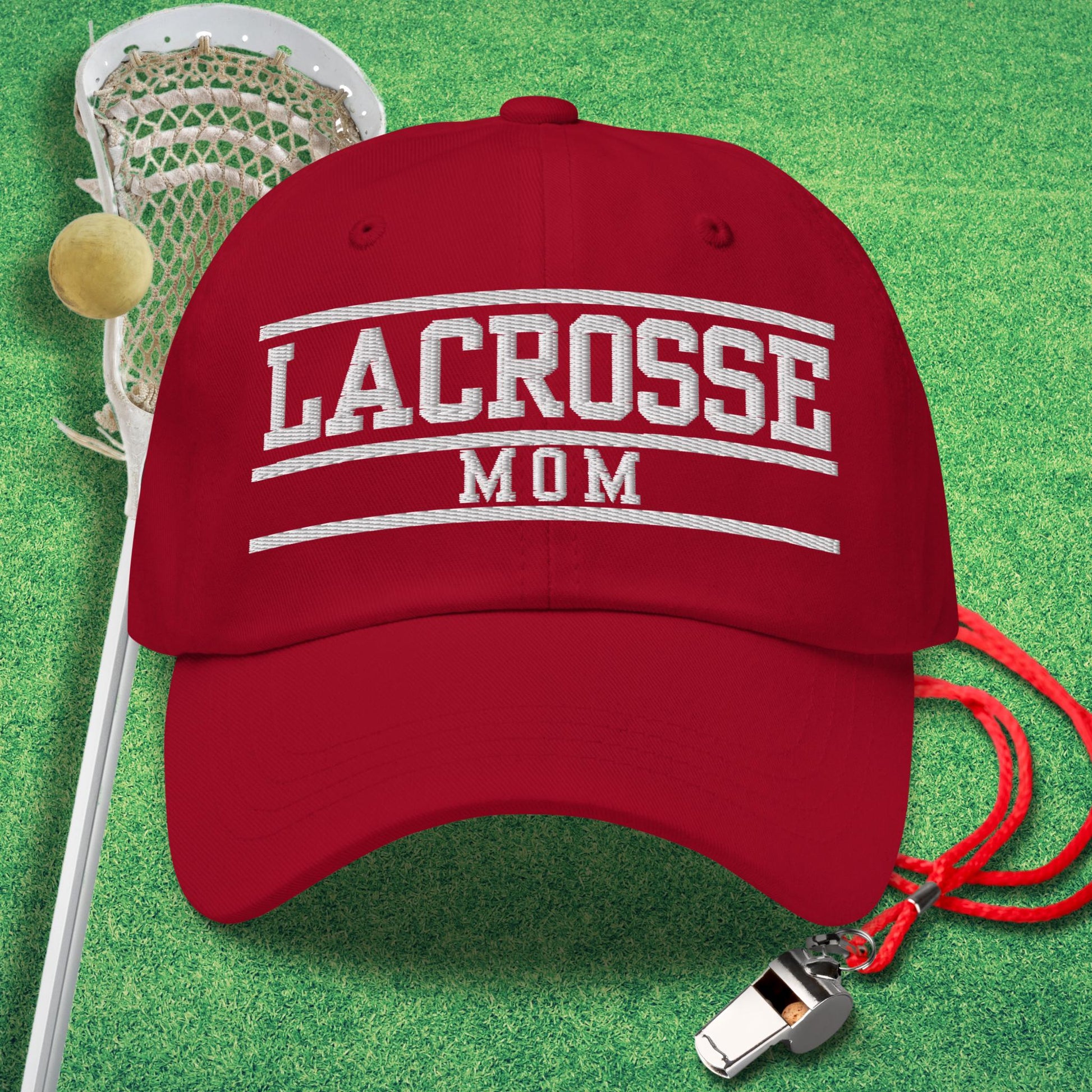 Lacrosse Mom Varsity Hat in Cranberry - Sideline Mom Hat | Sideline Gods