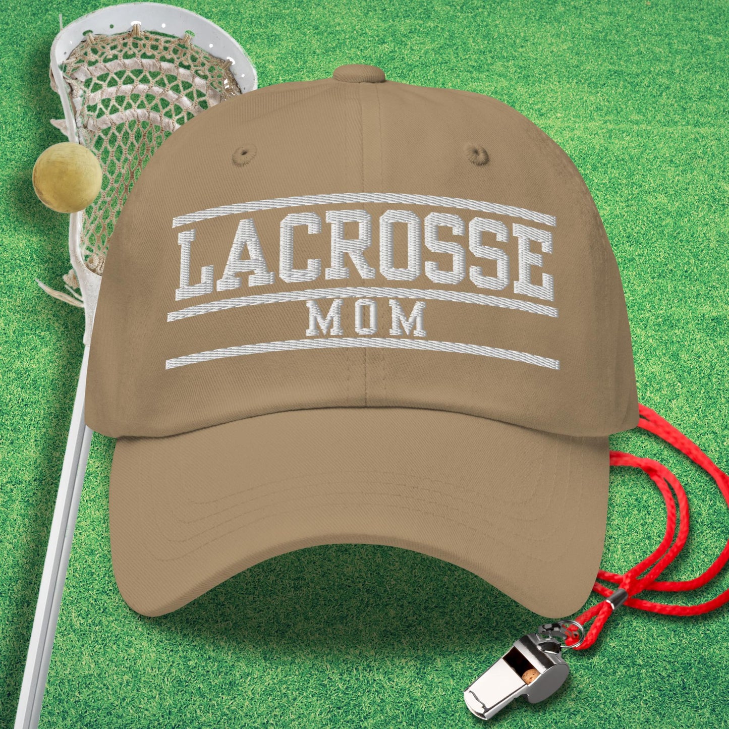 Lacrosse Mom Varsity Hat in Khaki - Lacrosse Mom Gift | Sideline Gods