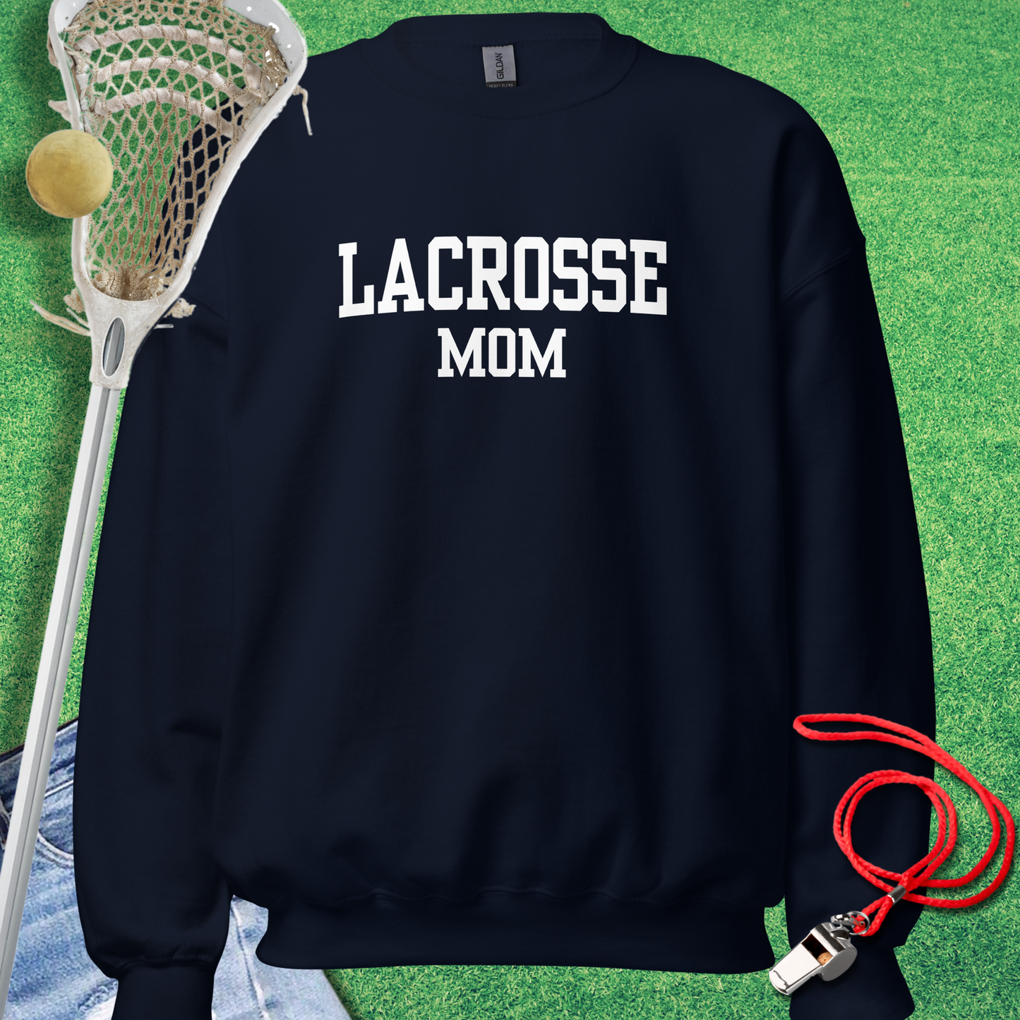 Lacrosse Mom Varsity Sweatshirt in Navy - Lacrosse Mom Sweatshirt | Sideline Gods