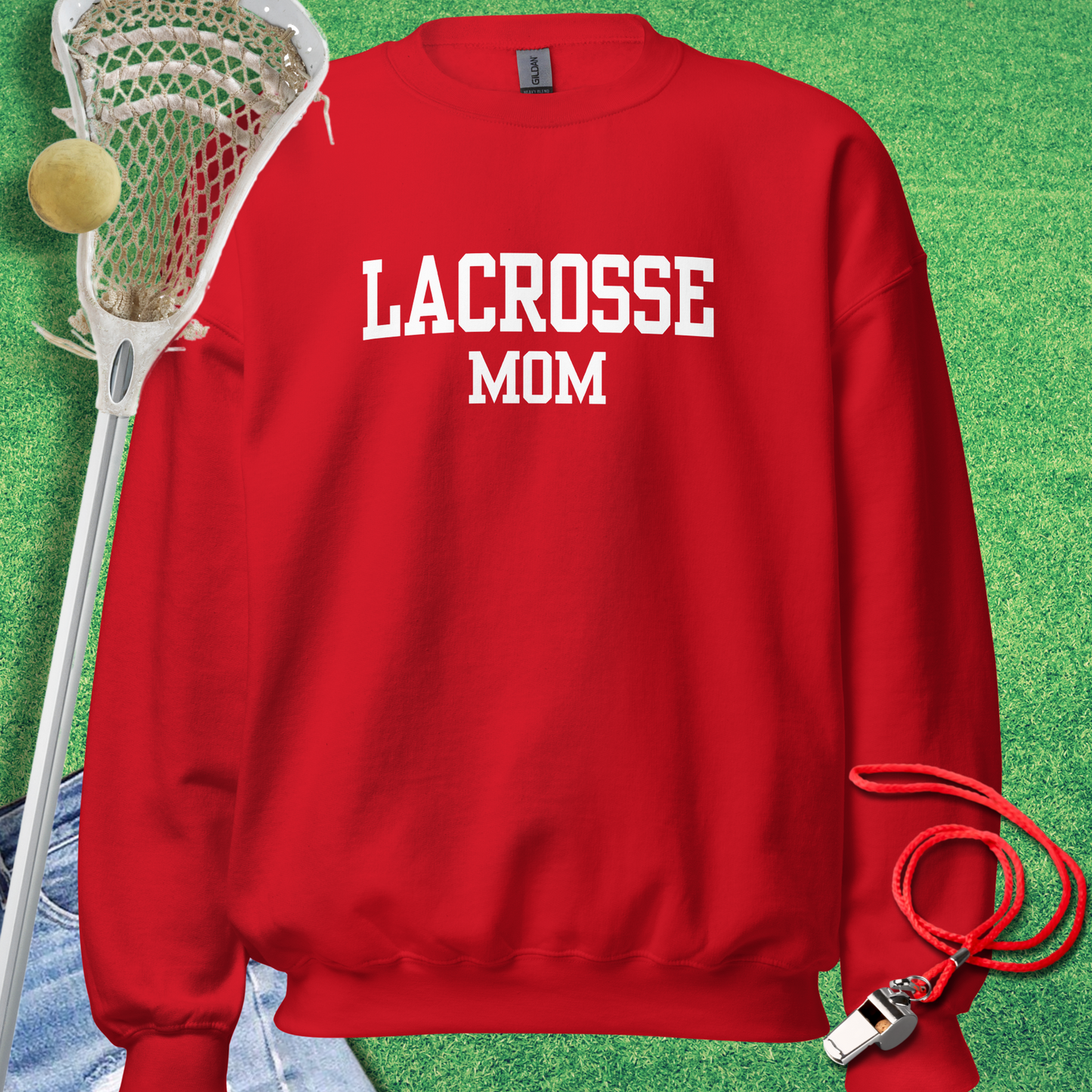 Lacrosse Mom Varsity Sweatshirt in Red - Lacrosse Mom Gift | Sideline Gods
