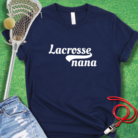 Lacrosse Nana Vintage Style T-Shirt in Navy - Lacrosse Nana T-Shirt | Sideline Gods