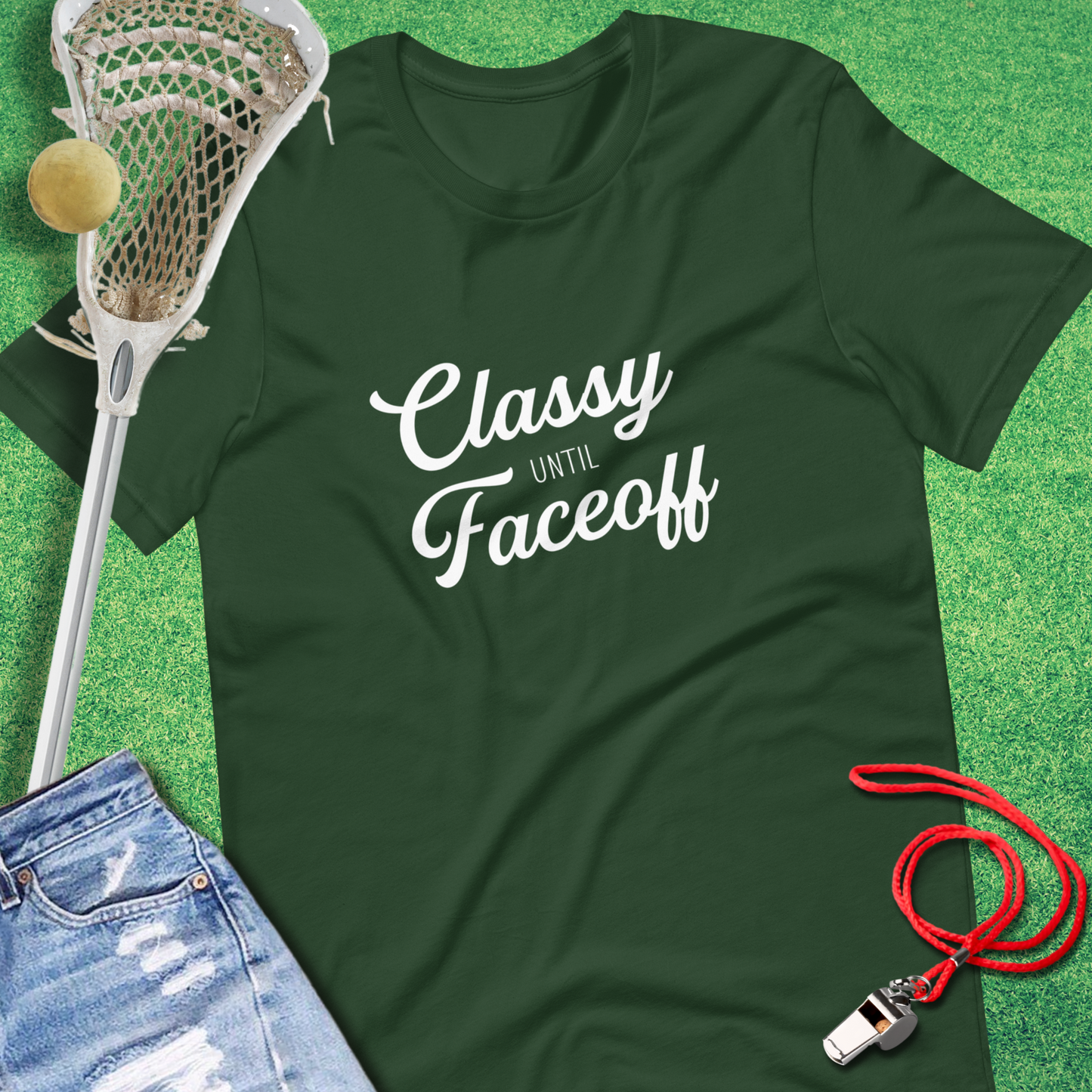 Funny Lacrosse Mom graphic tee for game days and sideline style green 