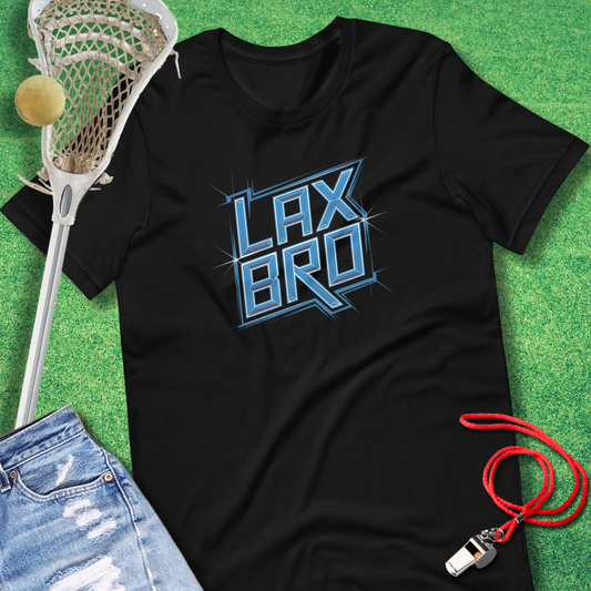 Lax Bro Blue Chrome T-Shirt in Black - Lacrosse T-Shirt for Players and Fans | Sideline Gods