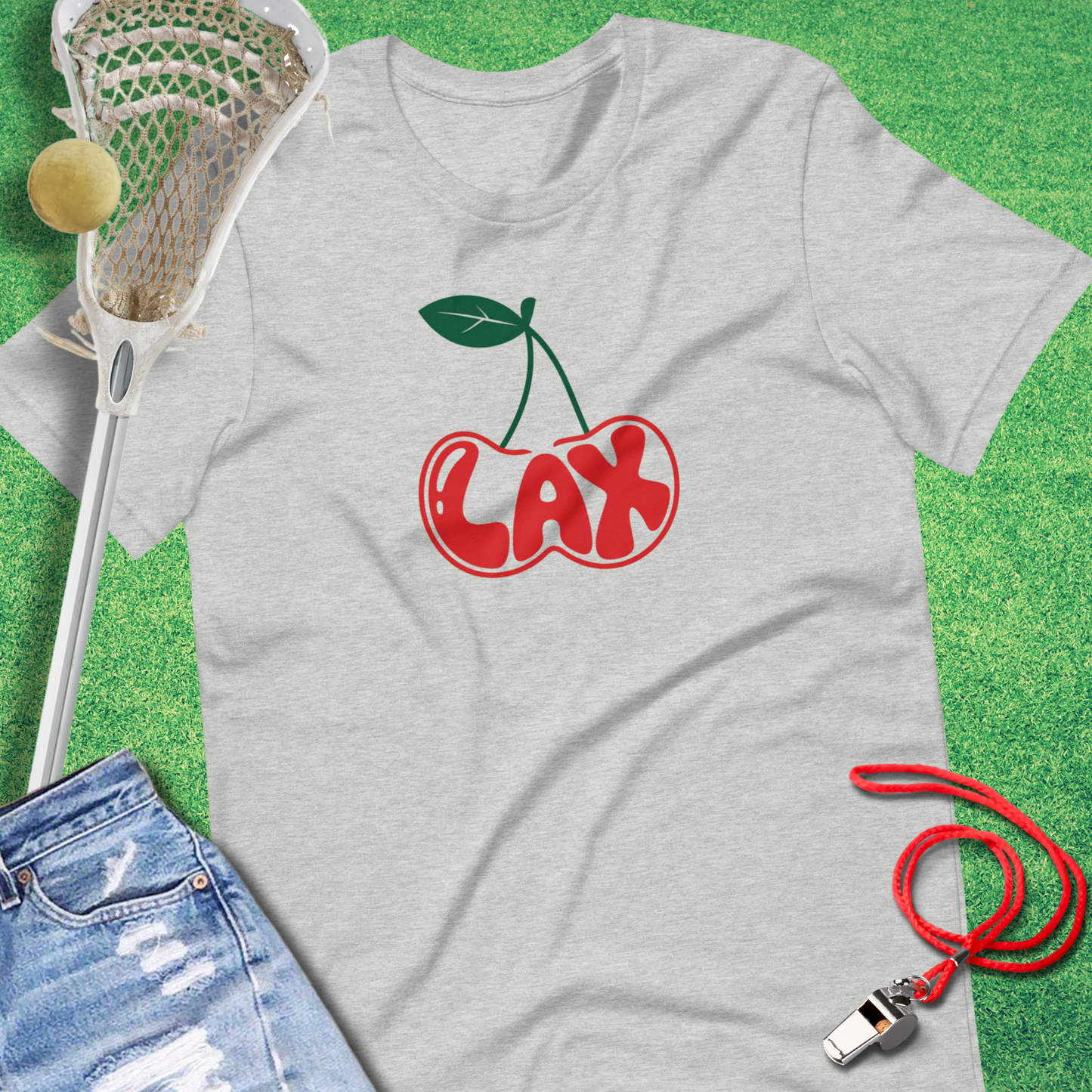 Lax Cherry T-Shirt in Athletic Heather - Bold Lax Apparel for Players and Fans | Sideline Gods
