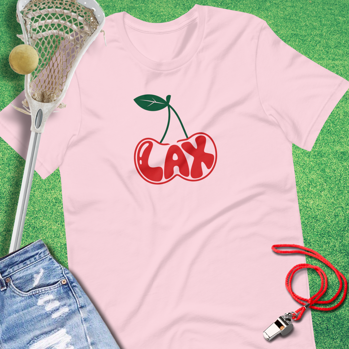 Lax Cherry T-Shirt in Soft Pink - Unique Lax T-Shirt for Players and Fans | Sideline Gods