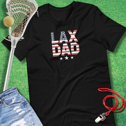 Lax Dad Flag T-Shirt in Black - Lacrosse Dad T-Shirt | Sideline Gods