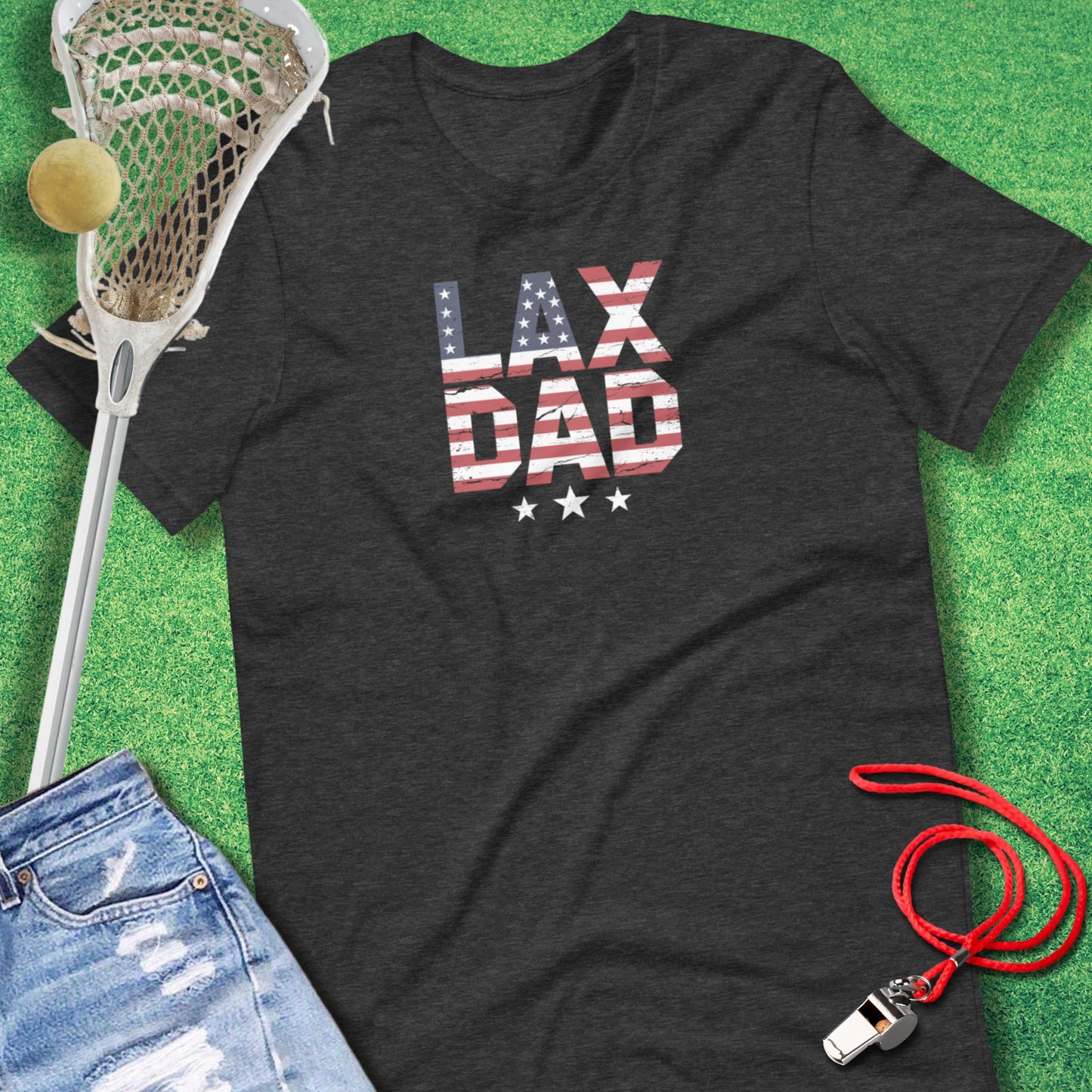 Lax Dad Flag T-Shirt in Dark Grey Heather - Lax Dad T-Shirt | Sideline Gods