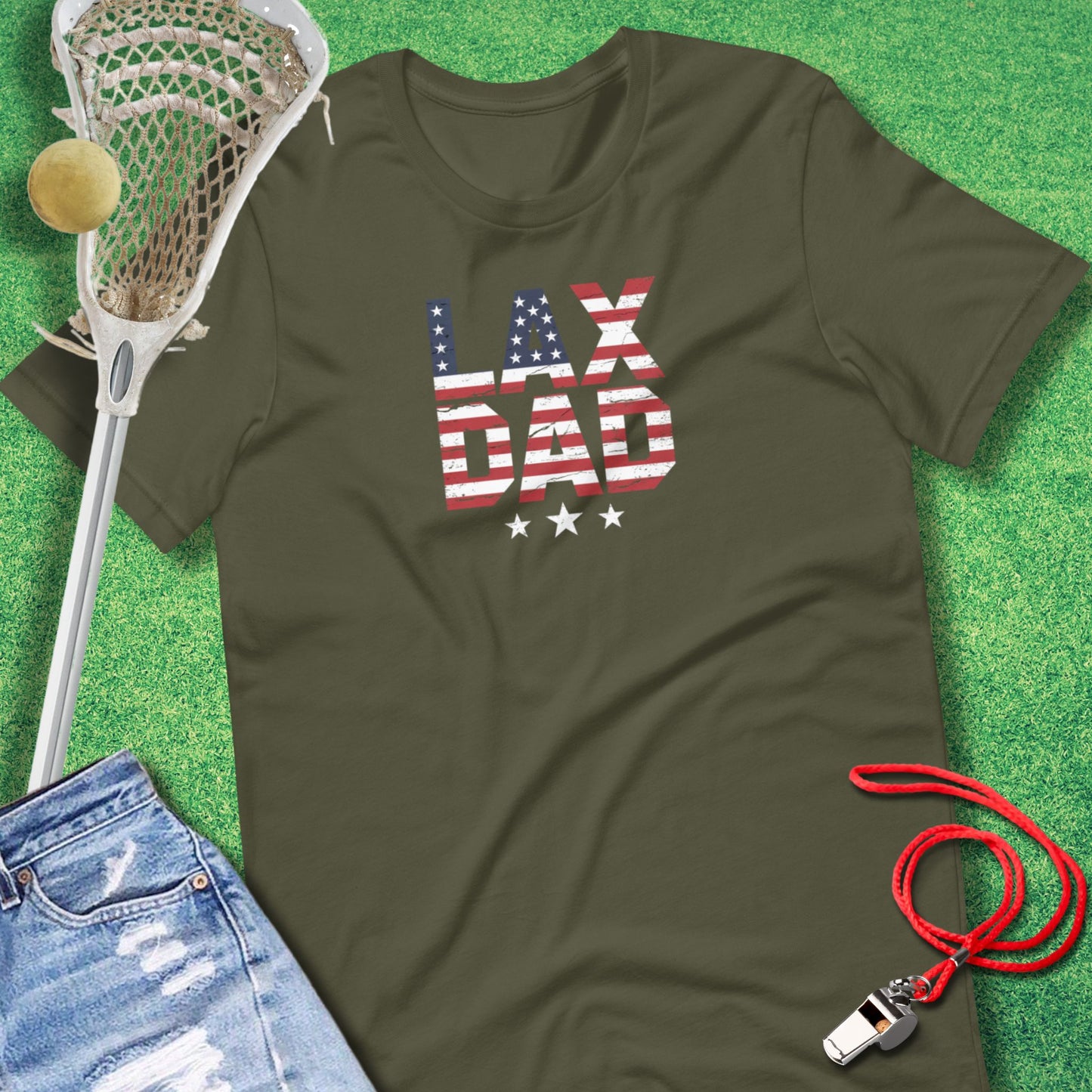 Lax Dad Flag T-Shirt in Military Green - Lacrosse Parent T-Shirt | Sideline Gods