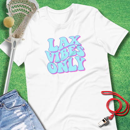 Lax Vibes Only Pastel T-Shirt in White - Unique Lacrosse Apparel for Players and Fans | Sideline Gods