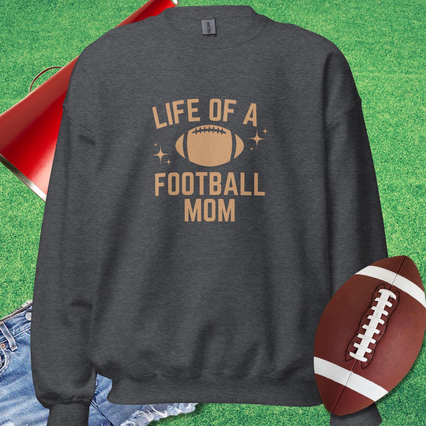 Life Of A Football Mom Sweatshirt in Dark Heather - Football Mom Christmas Gifts by Sideline Gods