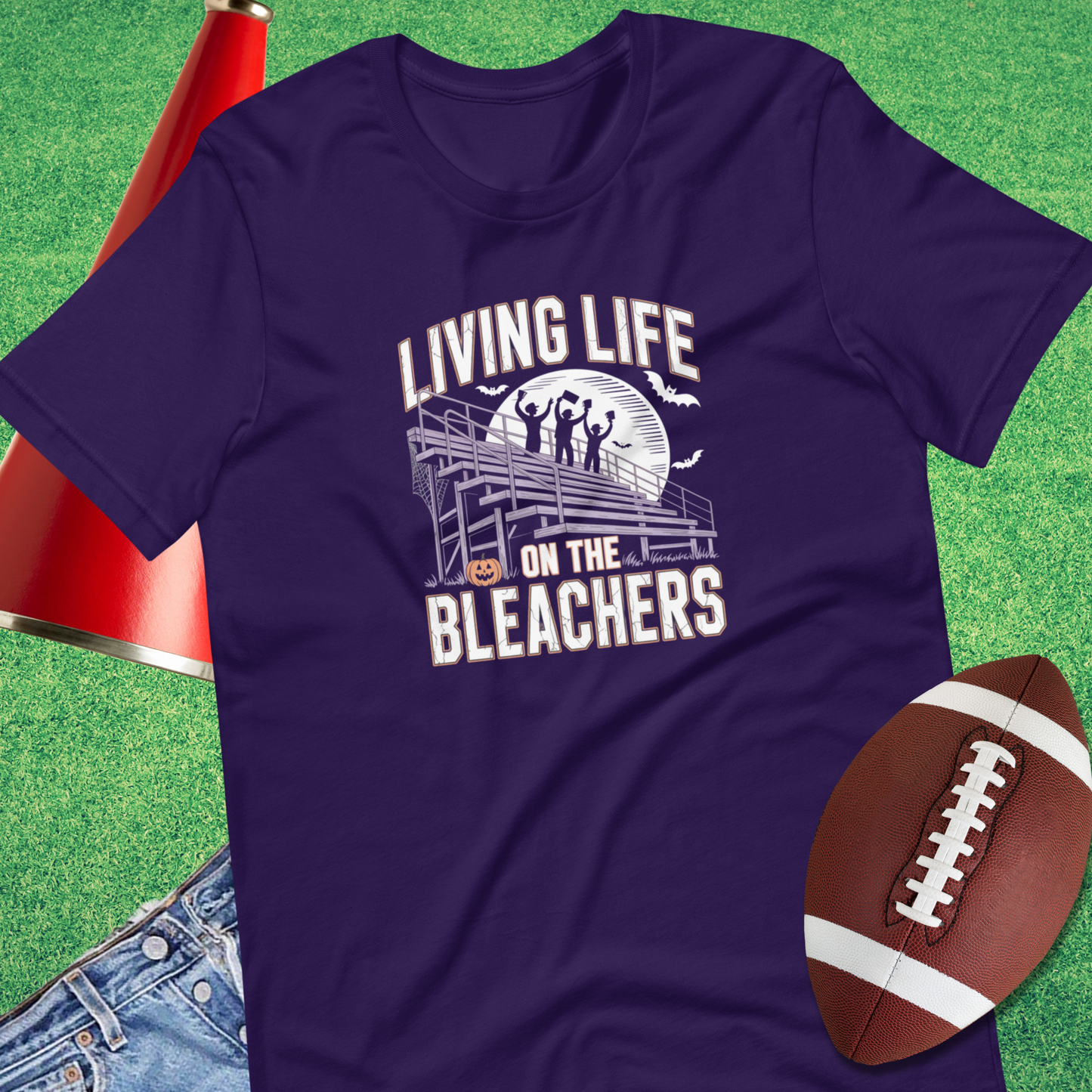 Living on the Bleachers T-Shirt in purple – funny sports parent shirt