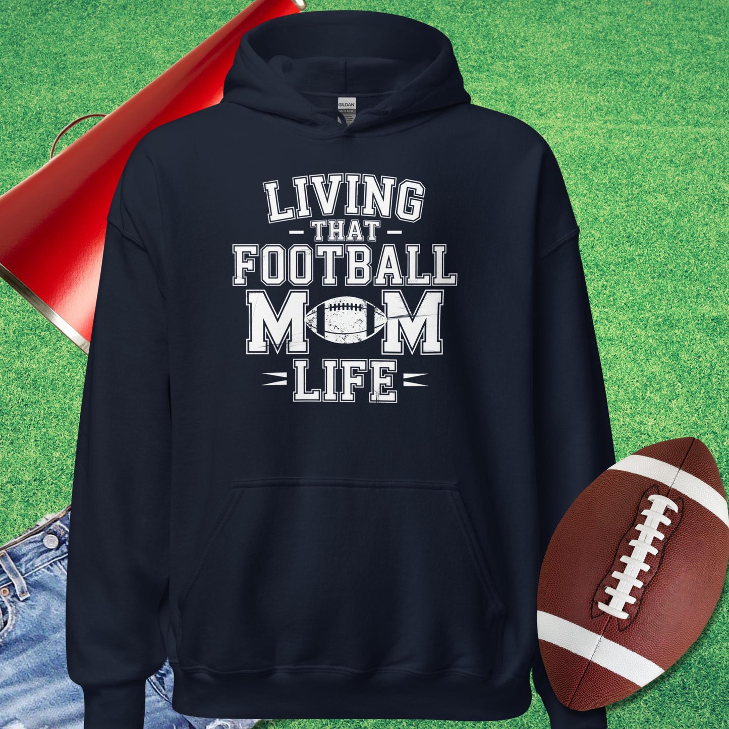 Living That Football Mom Life Hoodie in Navy - Sports Mom Gifts by Sideline Gods