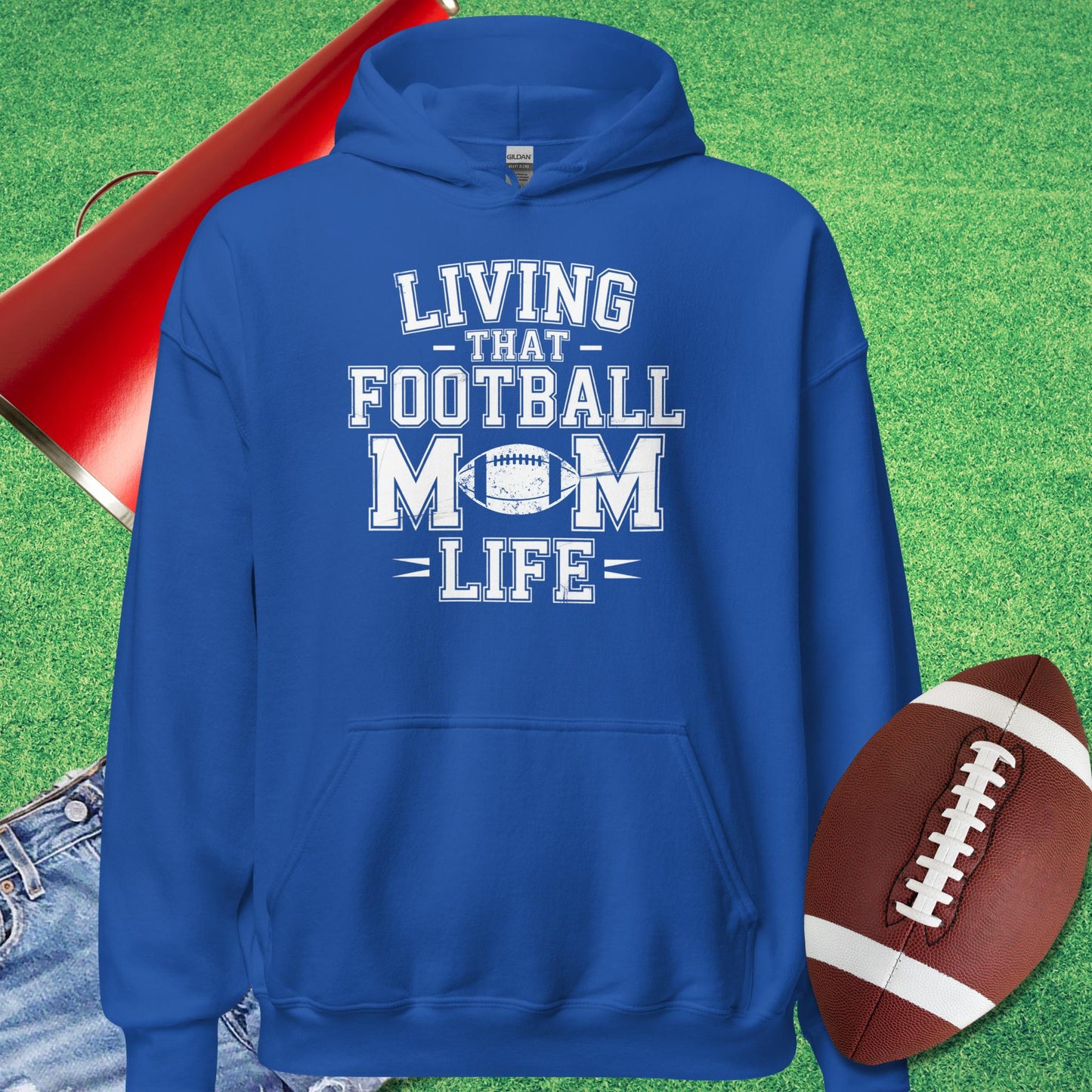 Living That Football Mom Life Hoodie in Royal - proud football mom shirt by Sideline Gods