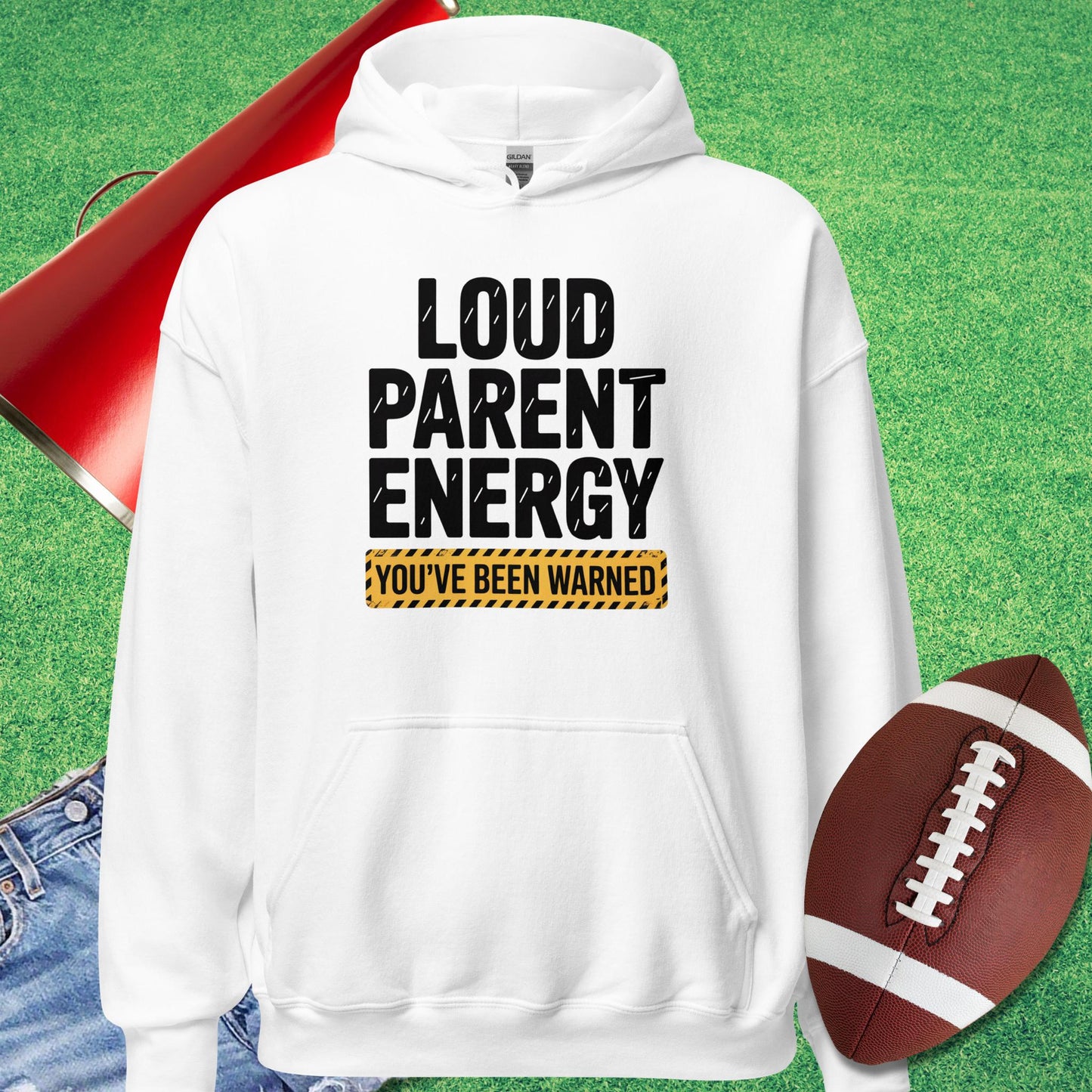 Loud Parent Energy Hoodie in White - Parent Tailgating Hoodie - Sideline Gods