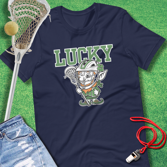 Lucky Lax Leprechaun T-Shirt in Navy - St Patrick's Day Lacrosse T-Shirt for Players and Fans | Sideline Gods