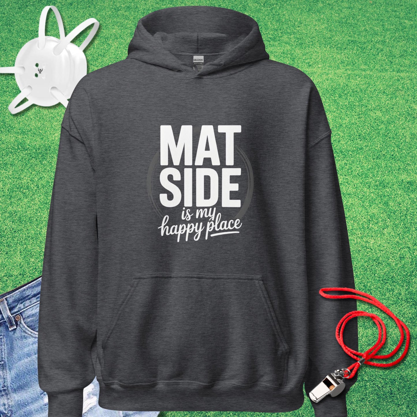 Mat Side Is My Happy Place Hoodie in Dark Heather - Mat Mom Hoodie | Sideline Gods