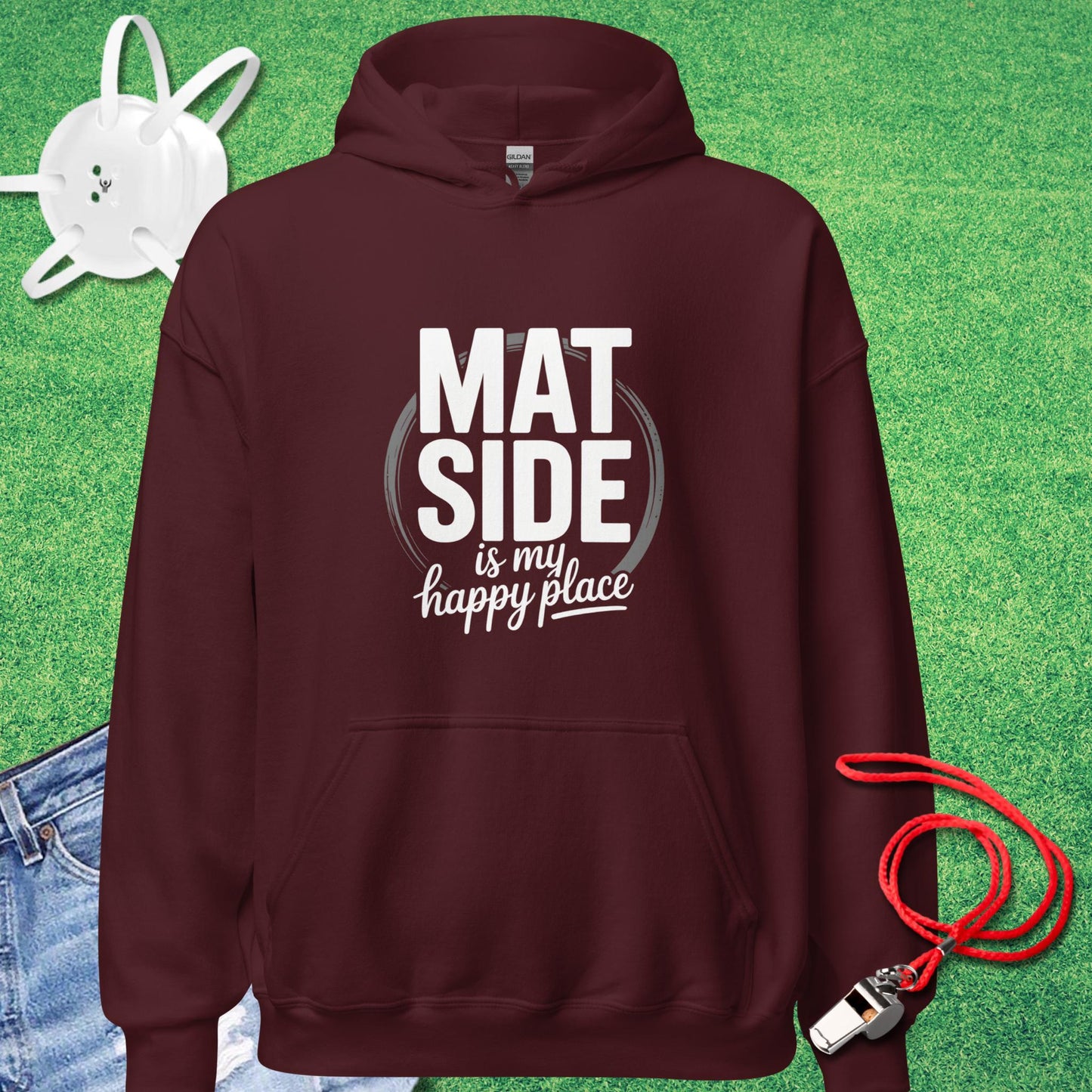 Mat Side Is My Happy Place Hoodie in Maroon - Wrestling Mom Hoodie | Sideline Gods