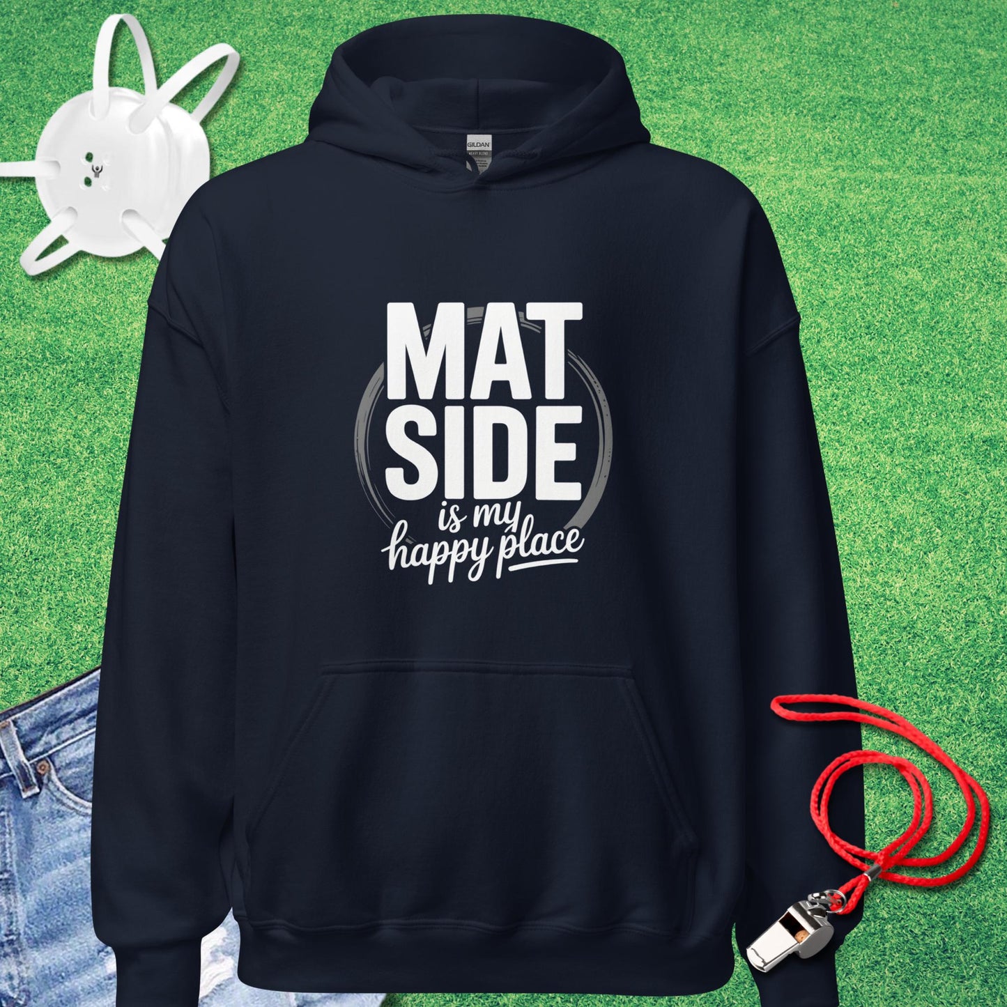 Mat Side Is My Happy Place Hoodie in Navy - Wrestling Mom Spirit | Sideline Gods