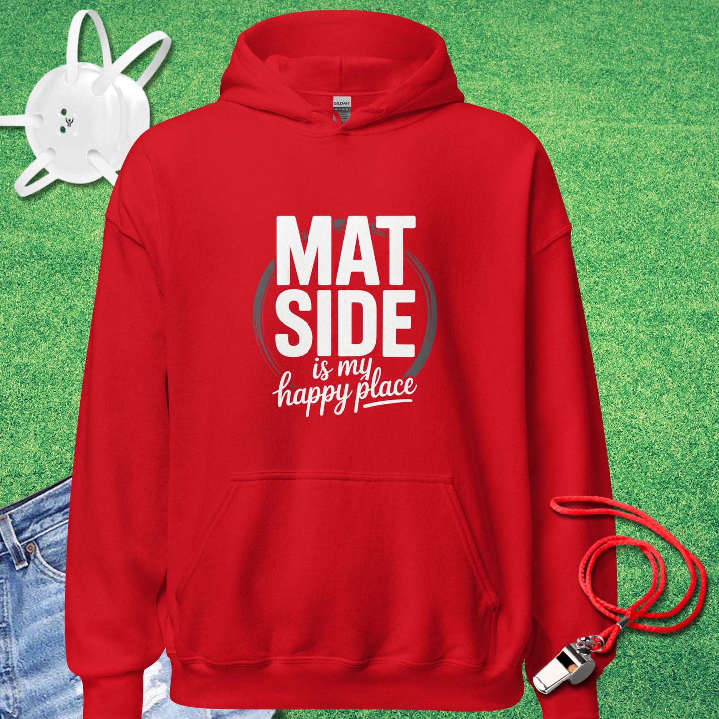 Mat Side Is My Happy Place Hoodie in Red - Wrestling Mom Hoodie | Sideline Gods