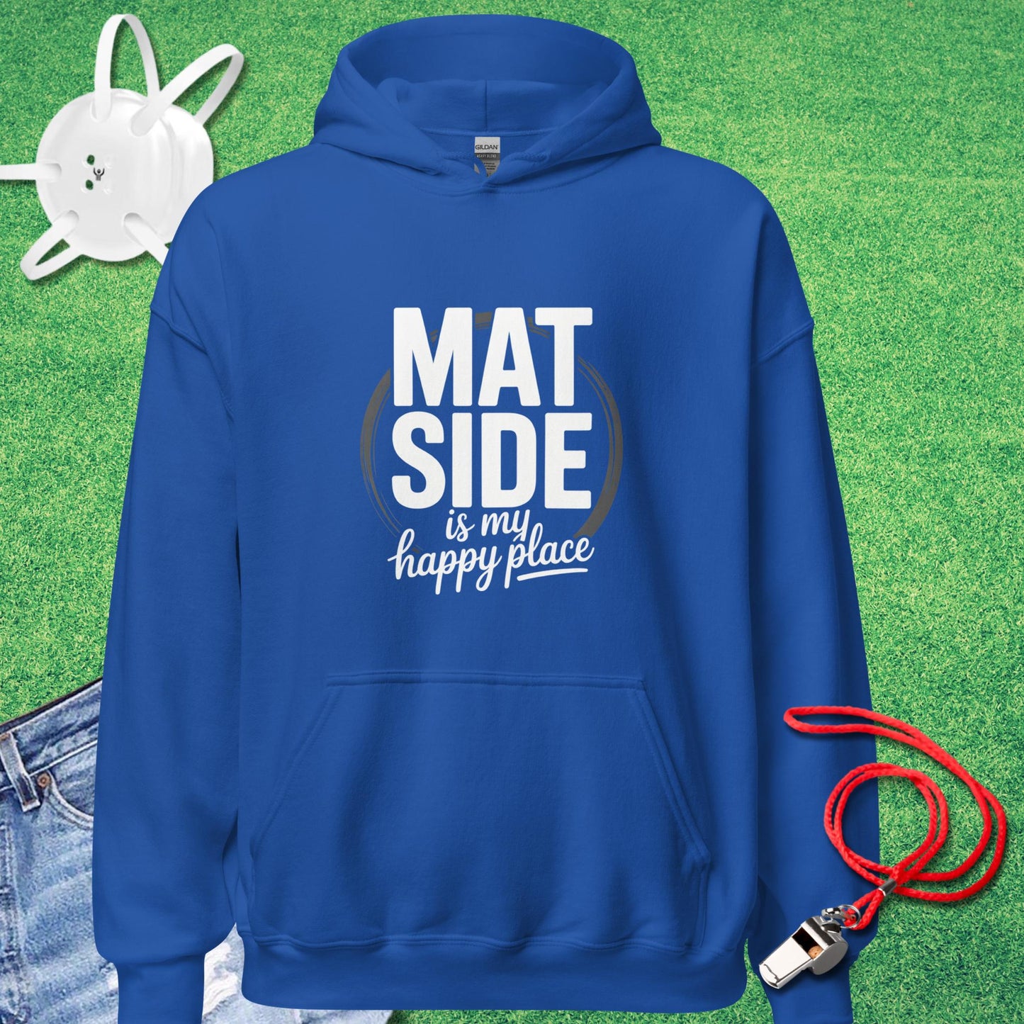 Mat Side Is My Happy Place Hoodie in Royal - Fun Wrestling Mom Hoodie | Sideline Gods