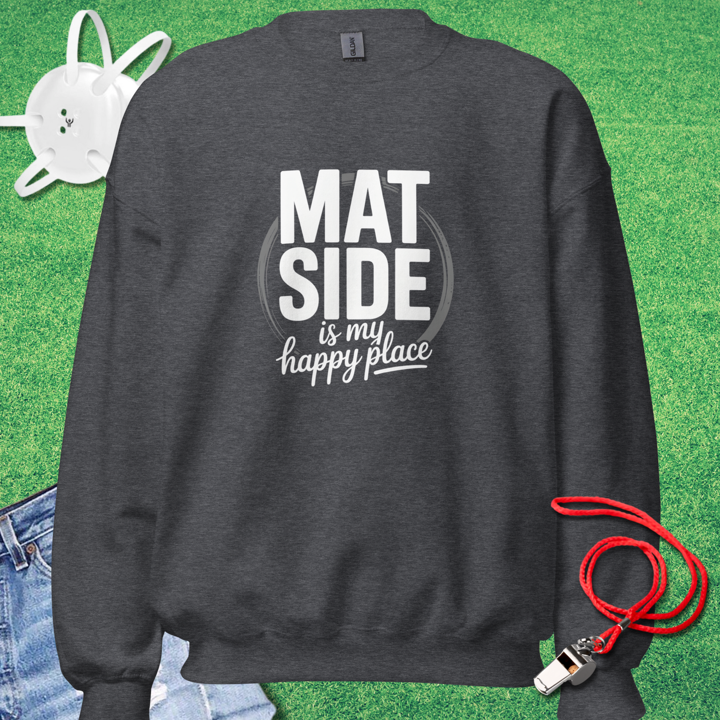Mat Side Is My Happy Place Sweatshirt in Dark Heather - Wrestling Mom Sweatshirt | Sideline Gods