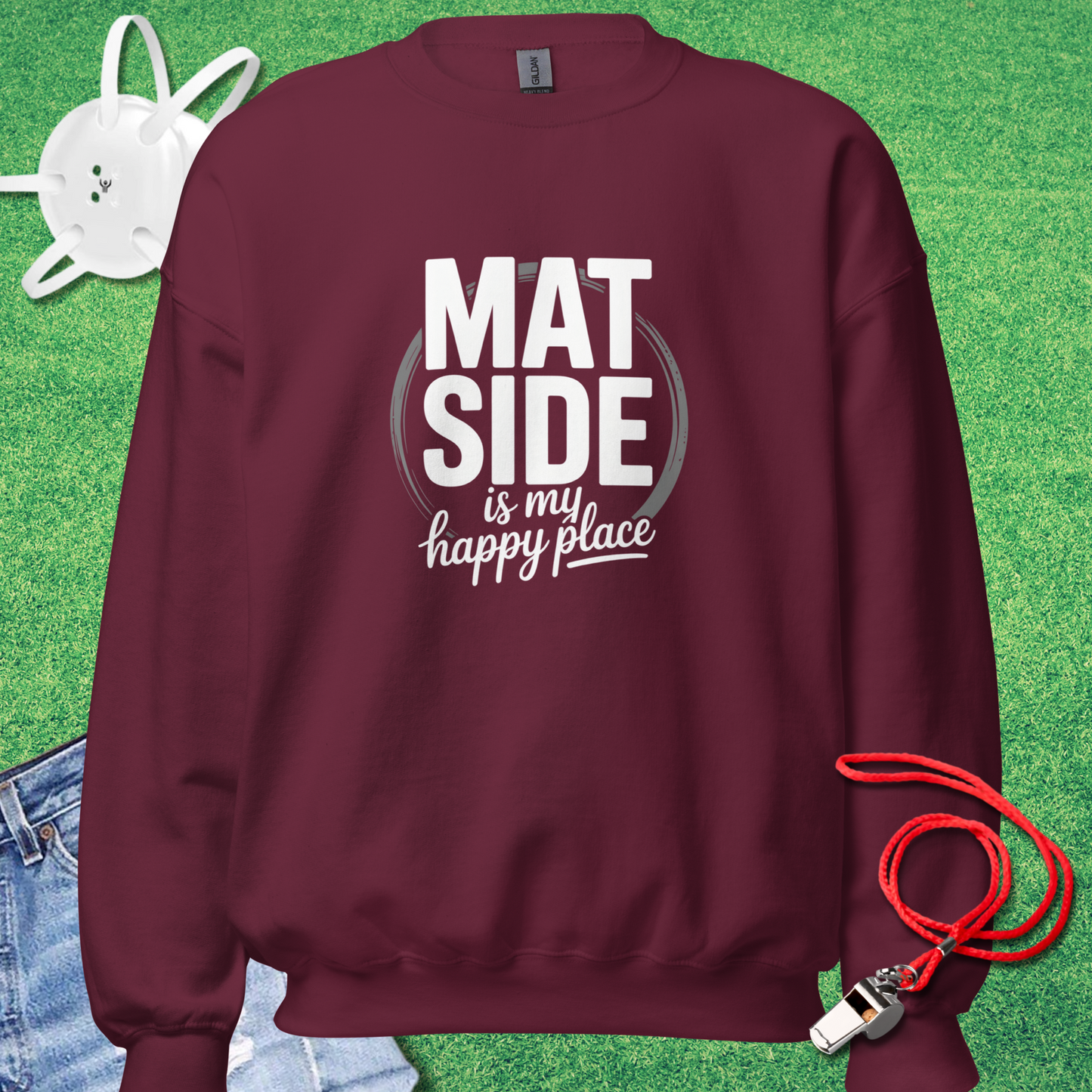 Mat Side Is My Happy Place Sweatshirt in Maroon - Cute Wrestling Mom Sweatshirt | Sideline Gods