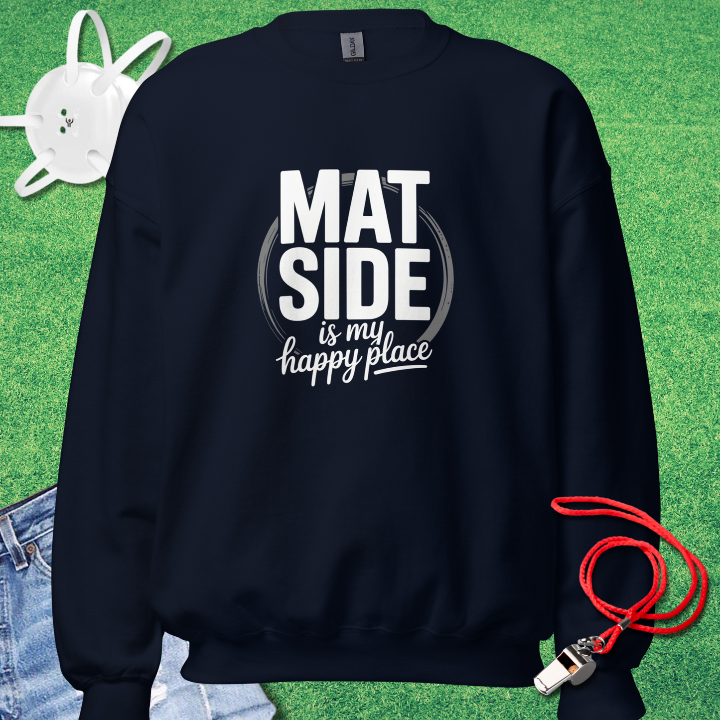 Mat Side Is My Happy Place Sweatshirt in Navy - Wrestling Mom Spirit | Sideline Gods