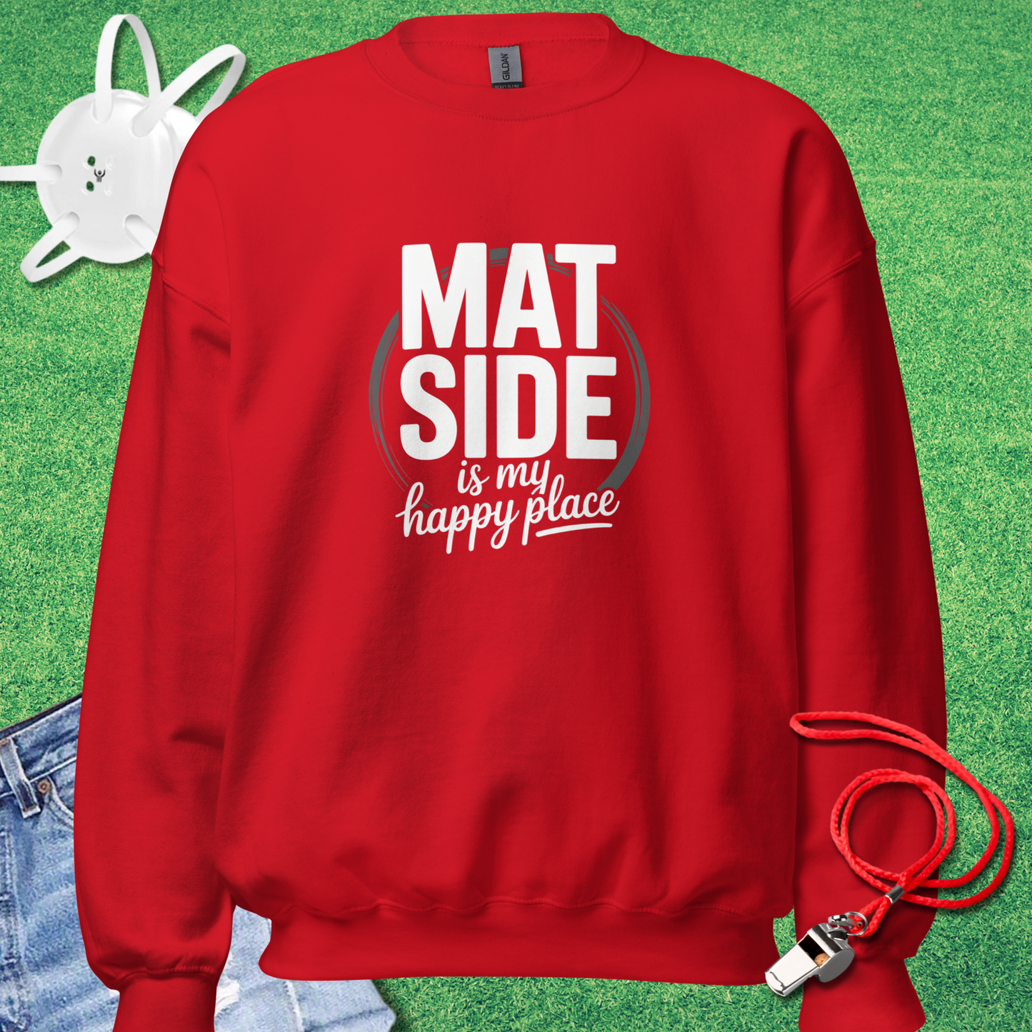 Mat Side Is My Happy Place Sweatshirt in Red - Mat Mom Sweatshirt | Sideline Gods