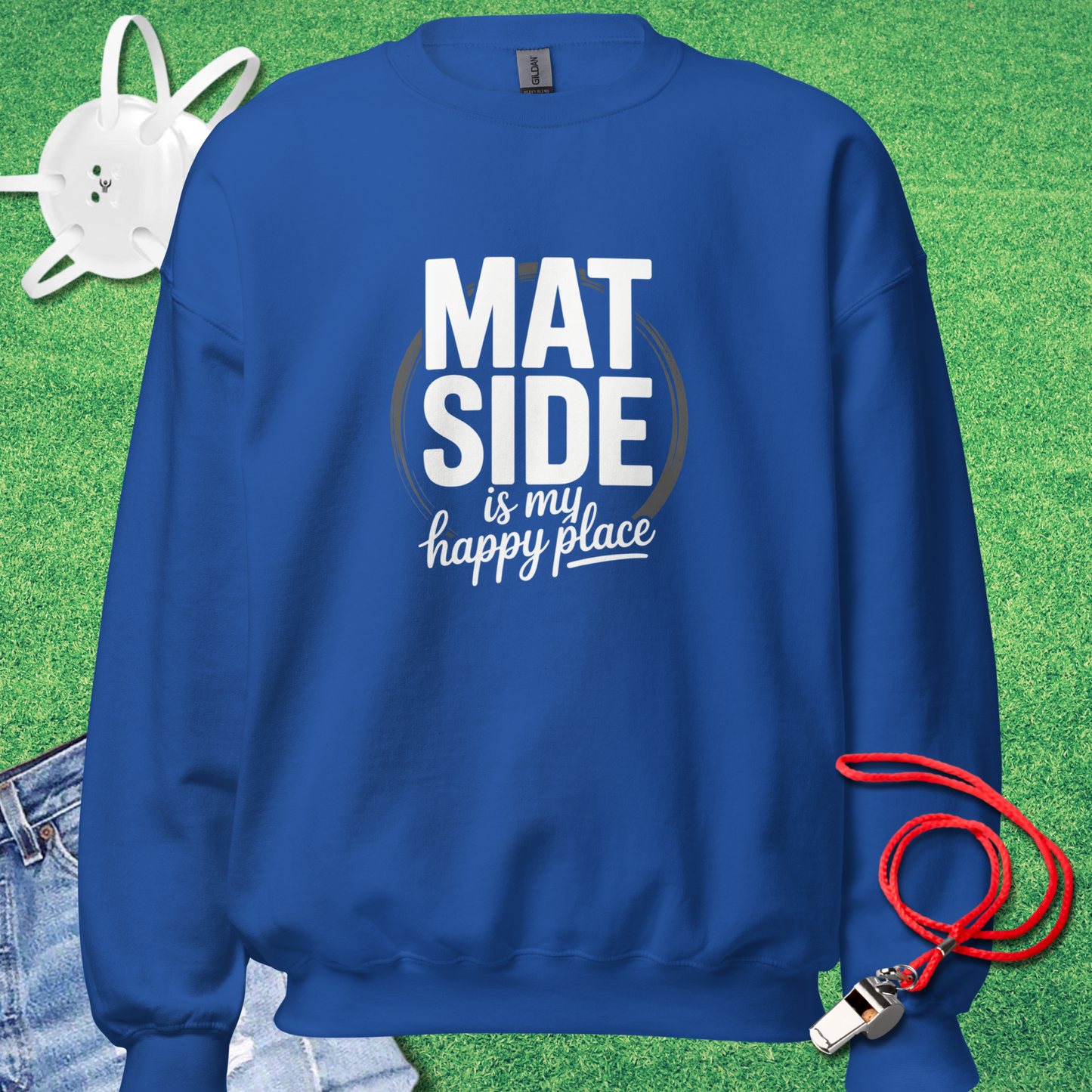 Mat Side Is My Happy Place Sweatshirt in Royal - Fun Wrestling Mom Sweatshirt | Sideline Gods