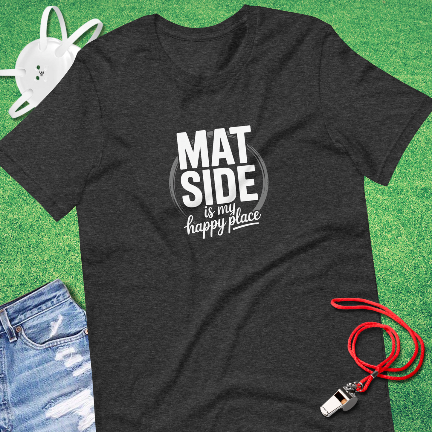 Mat Side Is My Happy Place T-Shirt in Dark Grey Heather - Wrestling Parent T-Shirt | Sideline Gods