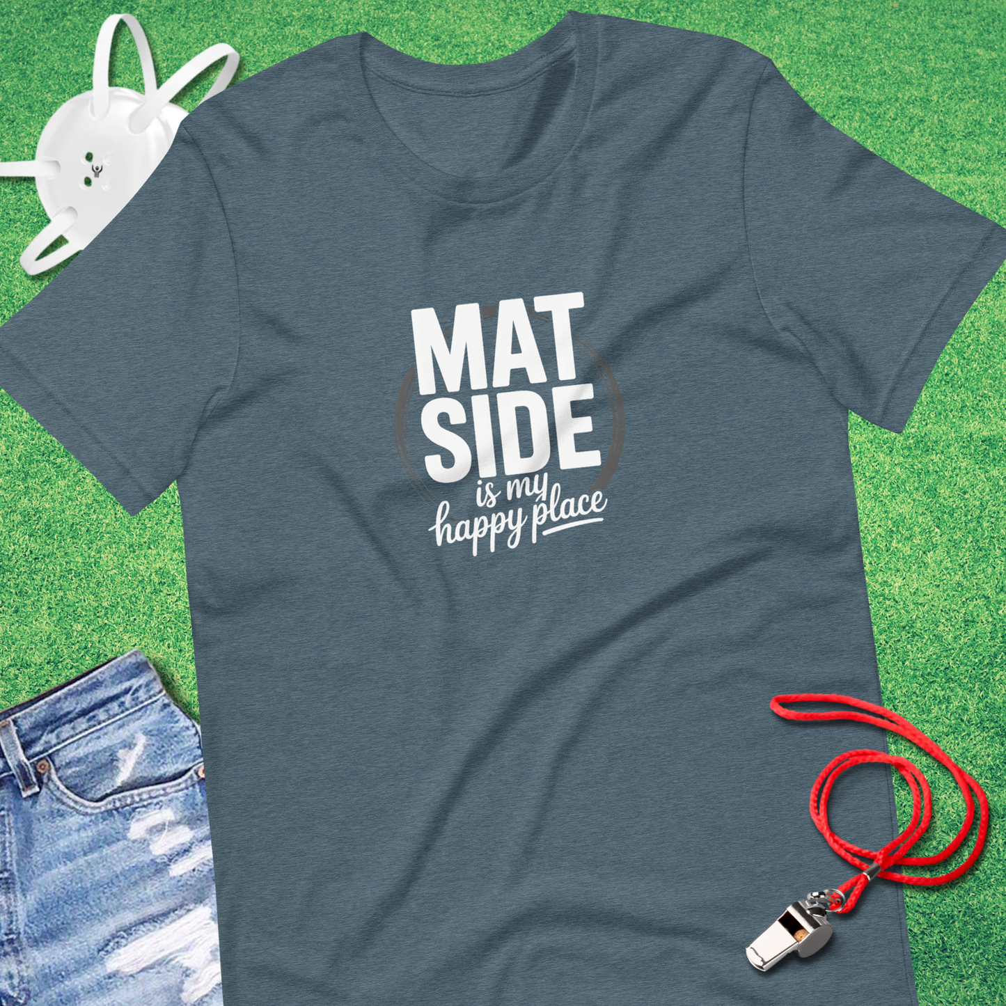 Mat Side Is My Happy Place T-Shirt in Heather Slate - Wrestling Mom T-Shirt | Sideline Gods