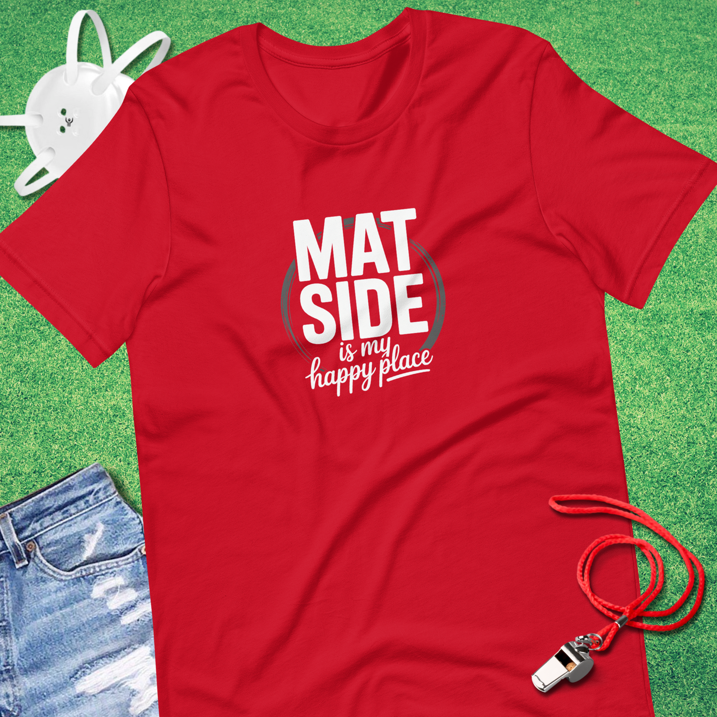 Mat Side Is My Happy Place T-Shirt in Red - Wrestling Mom T-Shirt | Sideline Gods