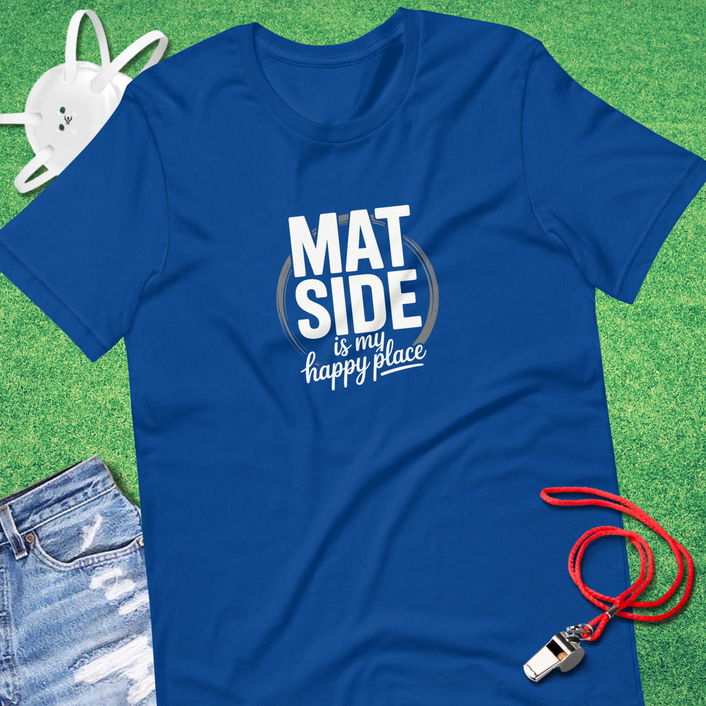 Mat Side Is My Happy Place T-Shirt in True Royal - Fun Wrestling Mom T-Shirt | Sideline Gods